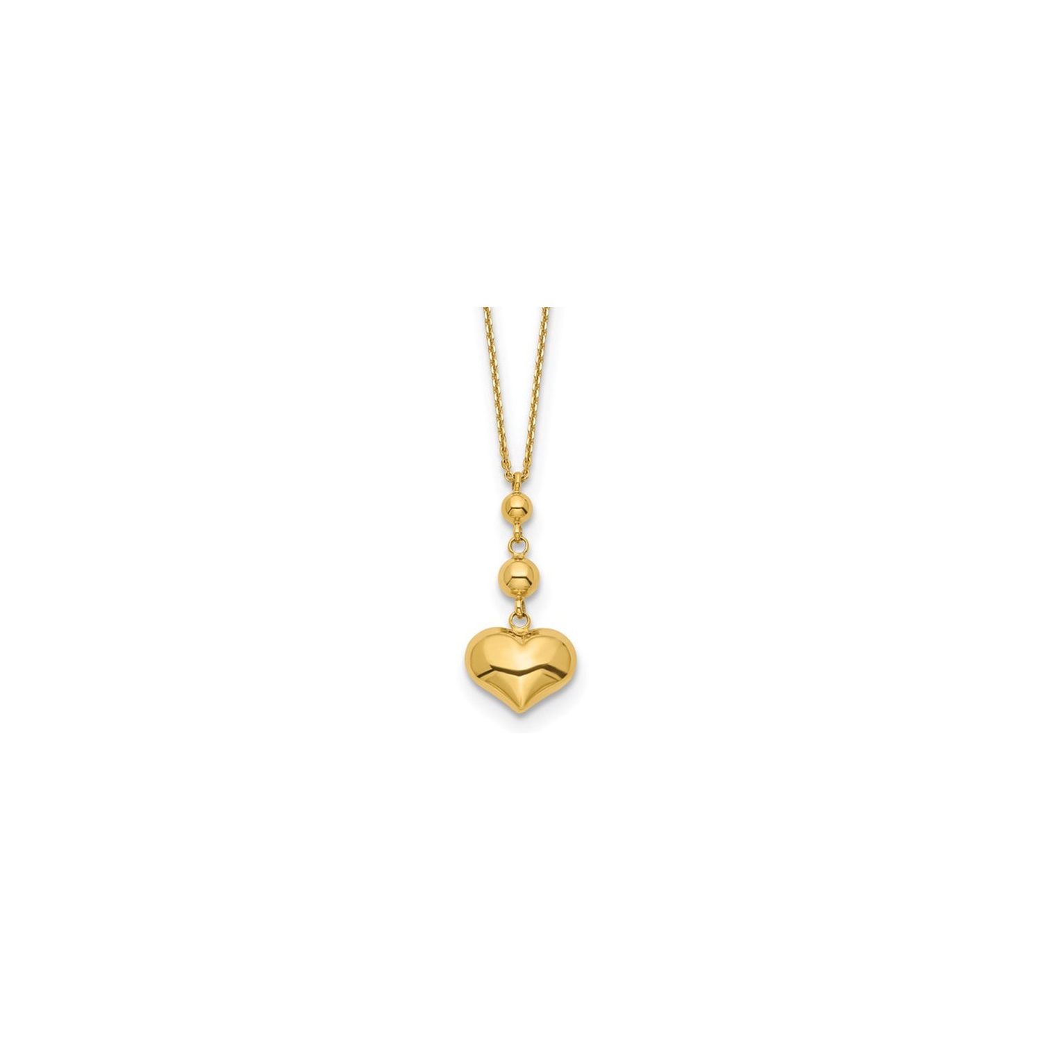 14K Yellow Gold Heart with Bead Pendant Necklace with Chain