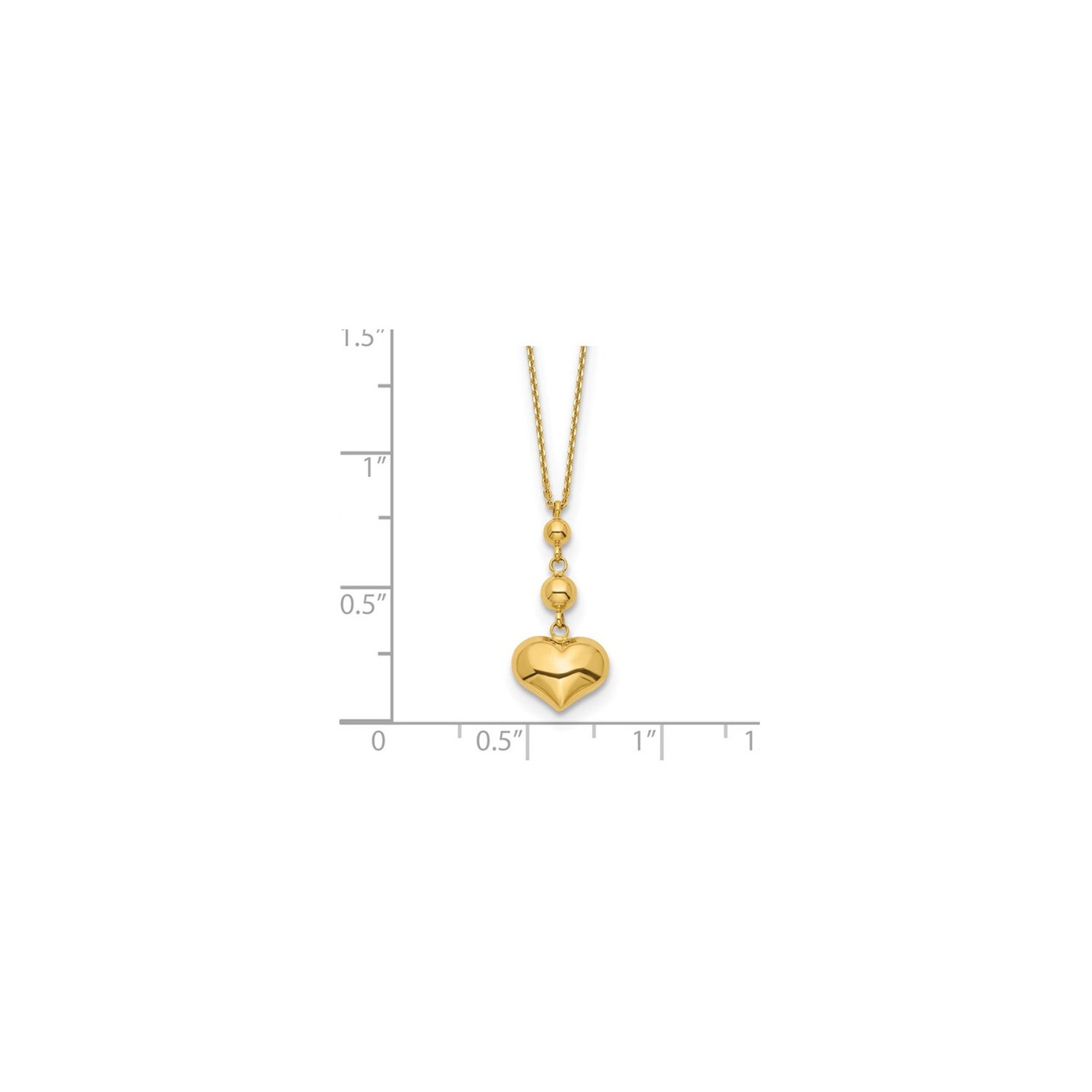 14K Yellow Gold Heart with Bead Pendant Necklace with Chain