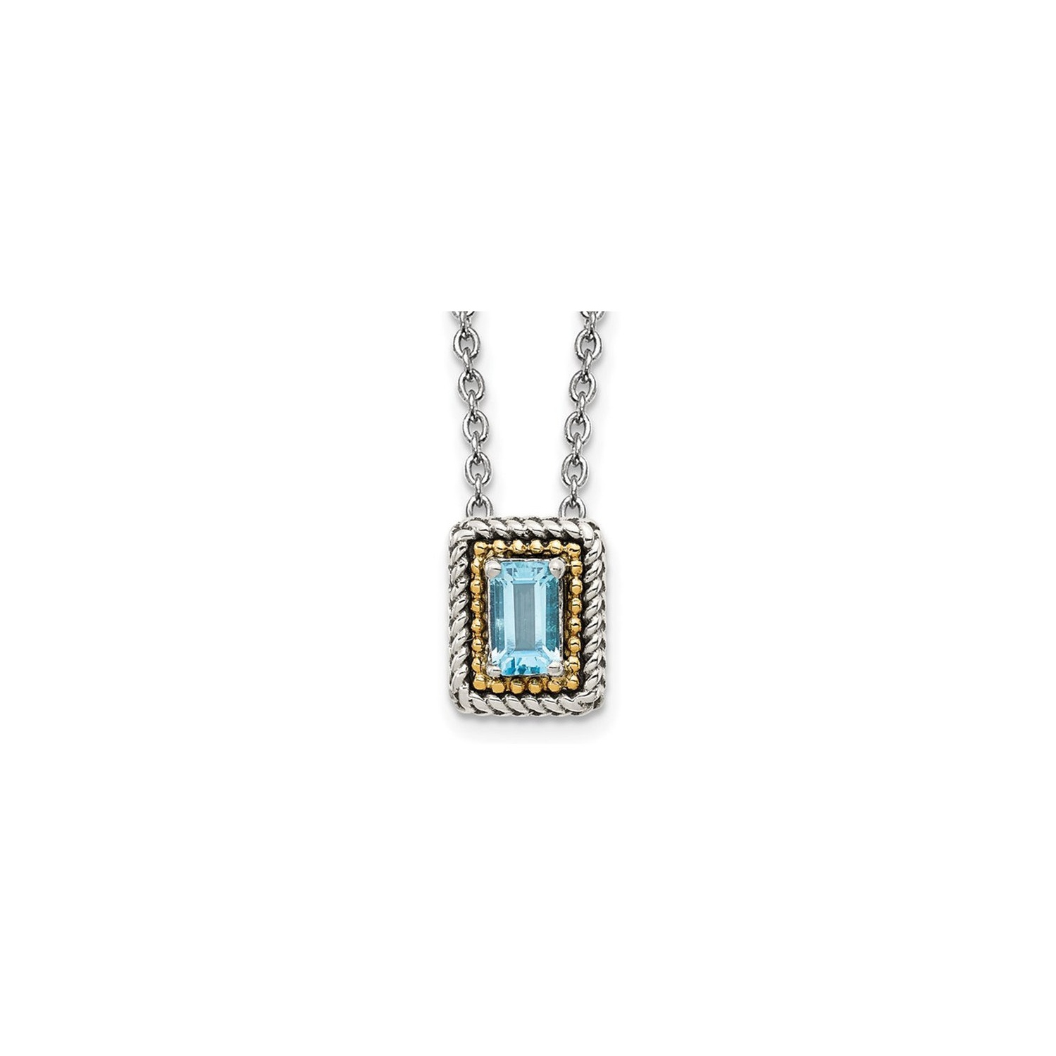 2/5 Carat Swiss Blue Topaz Pendant Necklace in Antiqued Sterling Silver with Chain