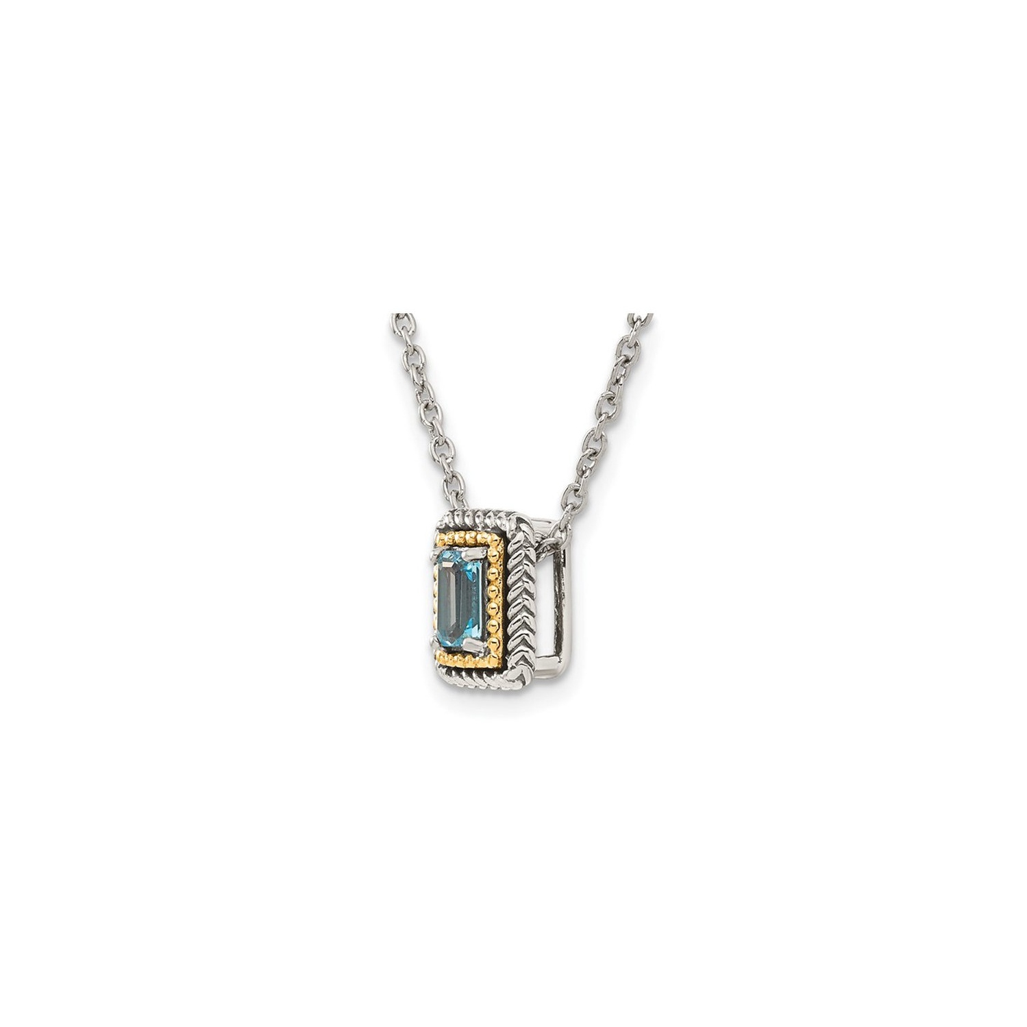 2/5 Carat Swiss Blue Topaz Pendant Necklace in Antiqued Sterling Silver with Chain