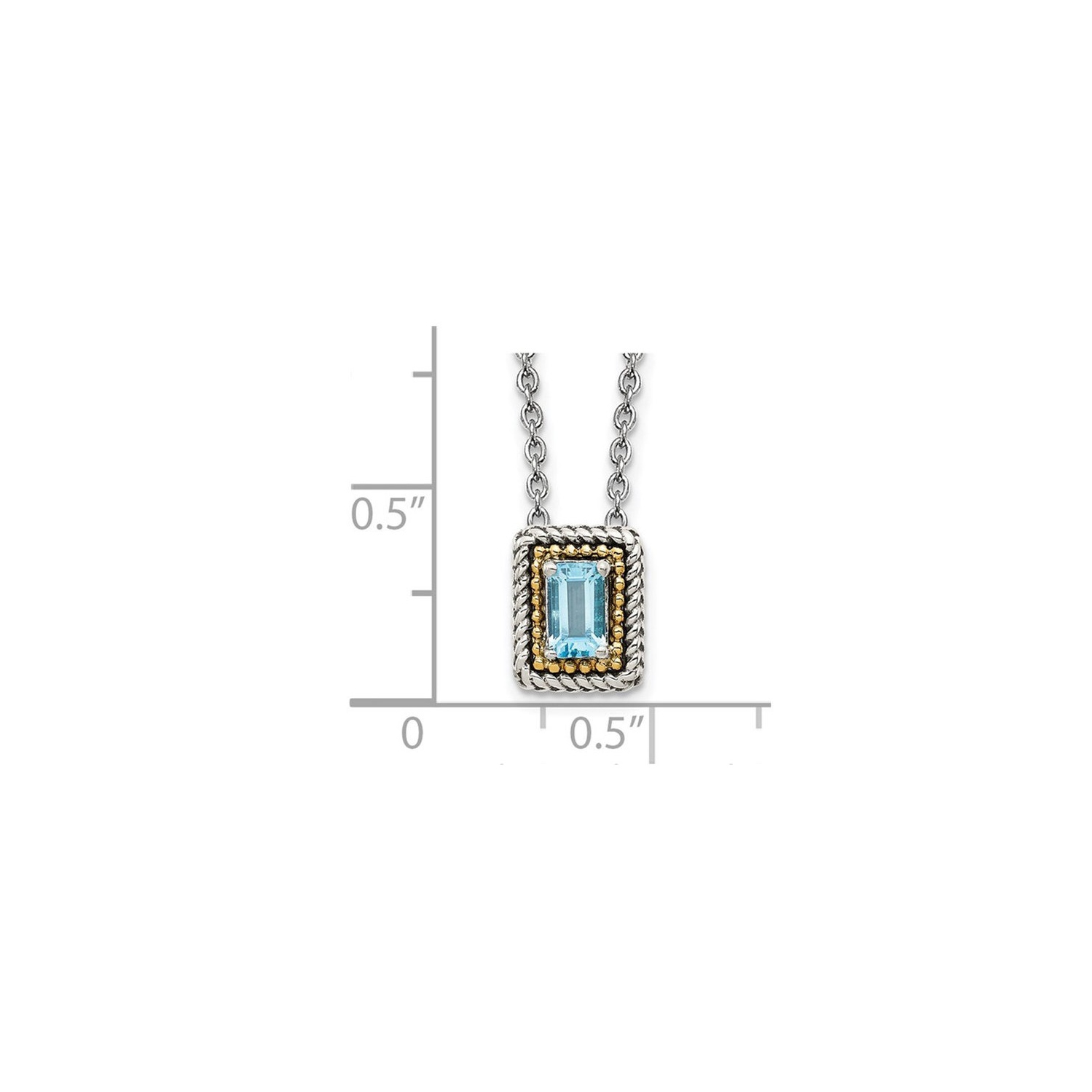 2/5 Carat Swiss Blue Topaz Pendant Necklace in Antiqued Sterling Silver with Chain