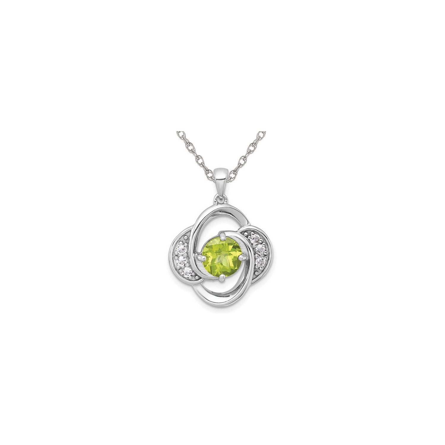 1.98 Carat Peridot and White Topaz Pendant Necklace in Sterling Silver with Chain