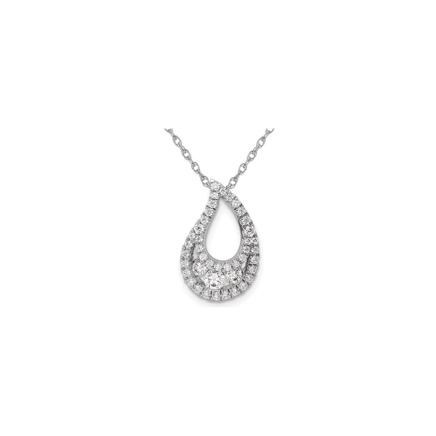 1/2 Carat Lab-Grown Diamond Drop Necklace Pendant in 14K White Gold with Chain