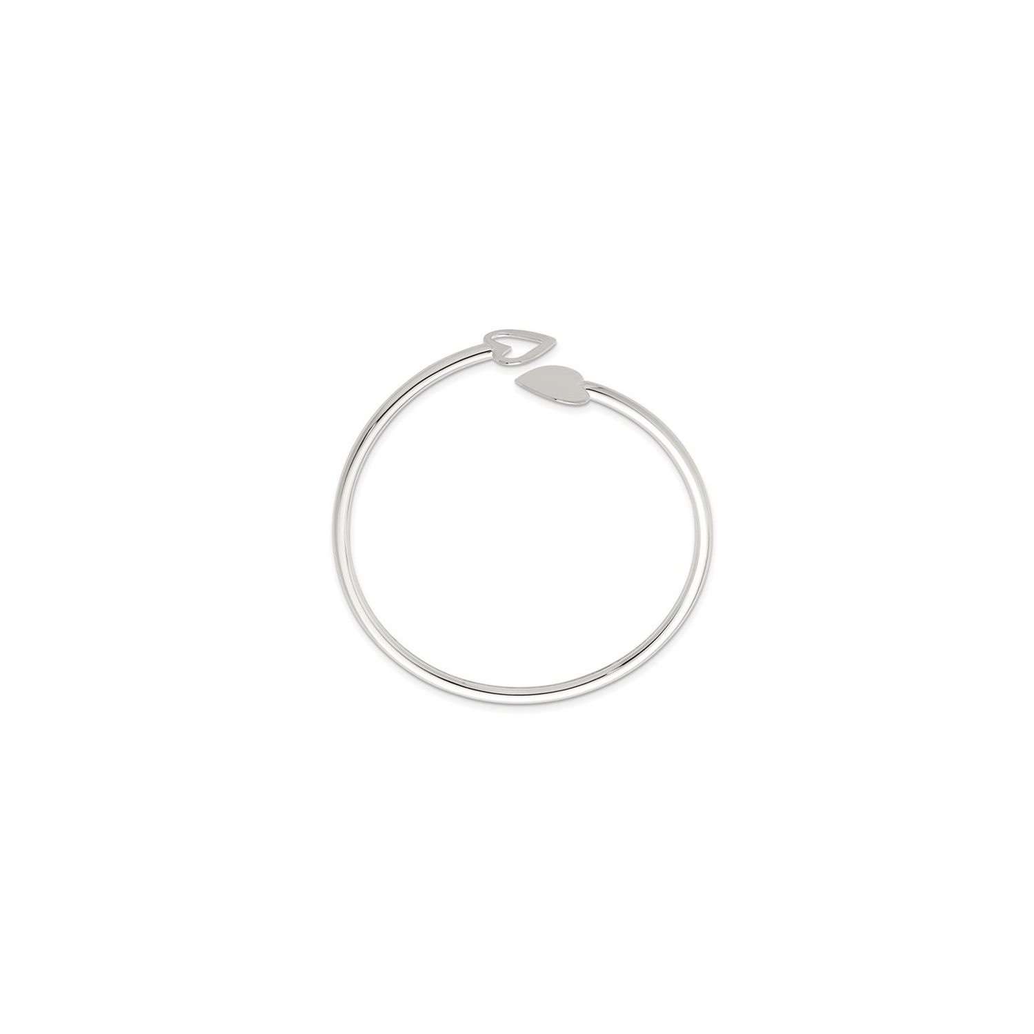 Bracelet jonc flexible en argent sterling à double cœur