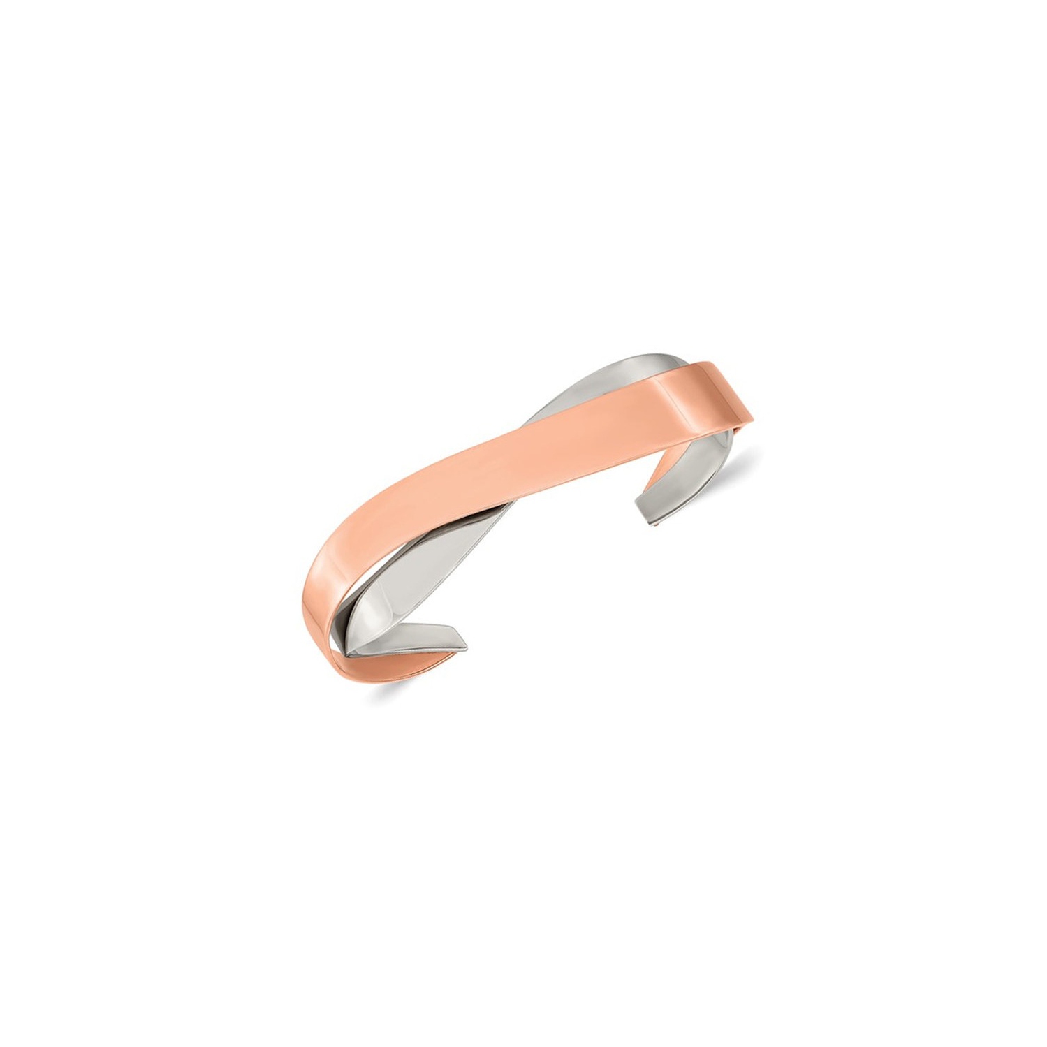 Bracelet-manchette torsadé en acier inoxydable plaqué rose poli