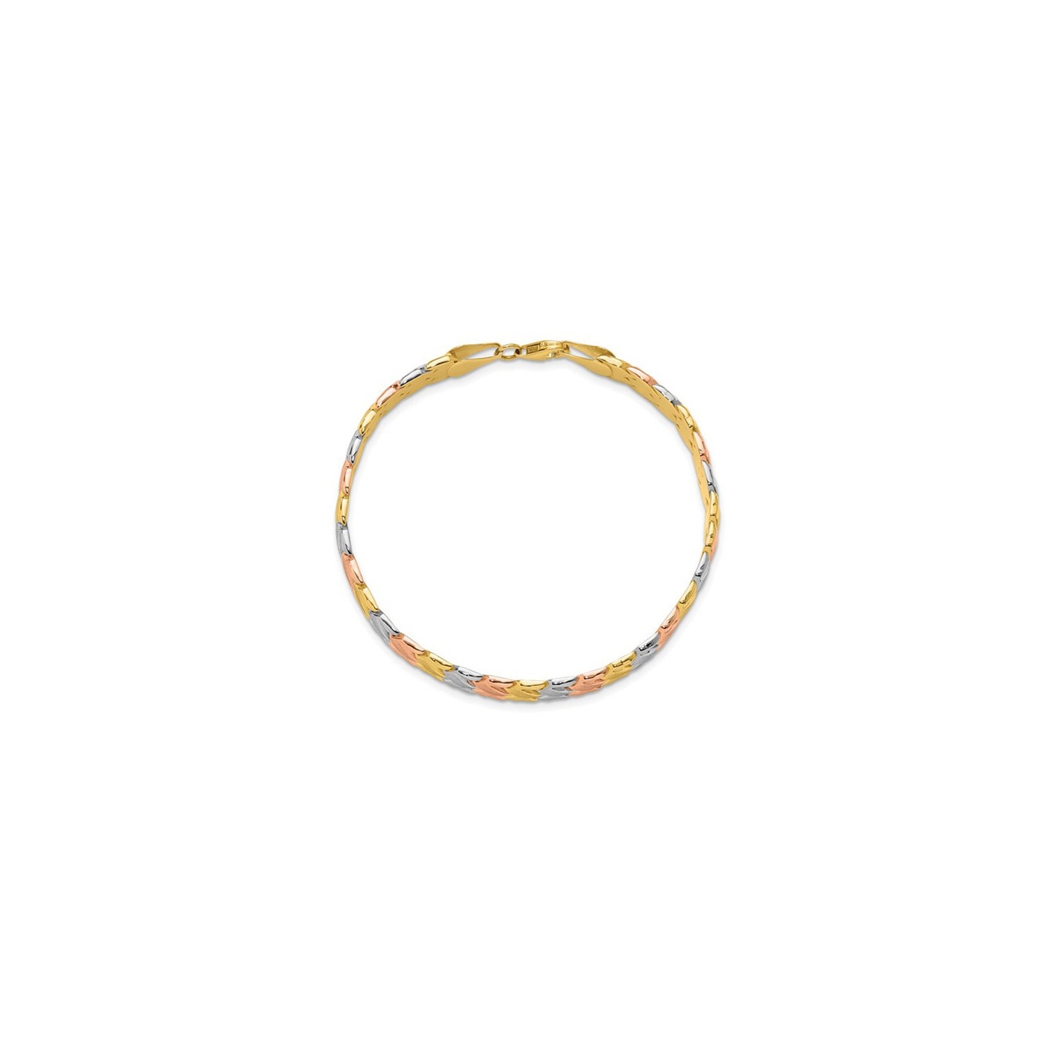 Bracelet poli or jaune, blanc et rose 10 K à mailles satinées