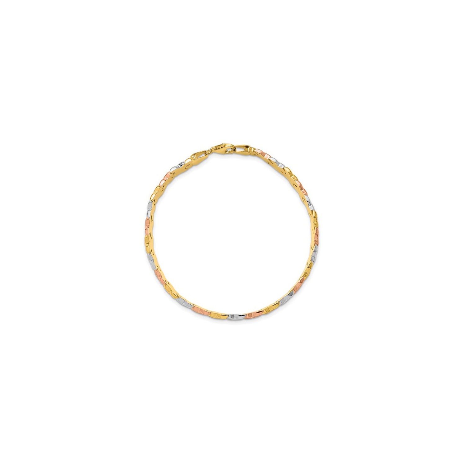 Bracelet poli or jaune, blanc et rose 10 K à mailles satinées