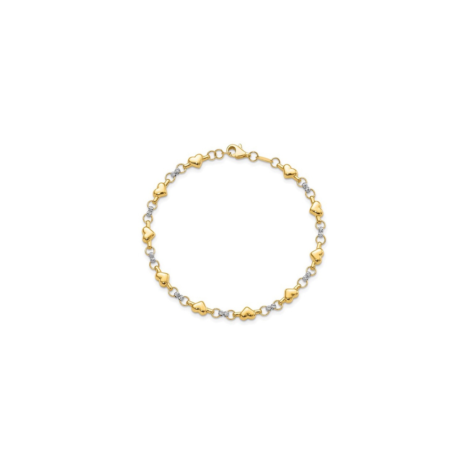 10K Yellow and White Gold Heart Link Bracelet