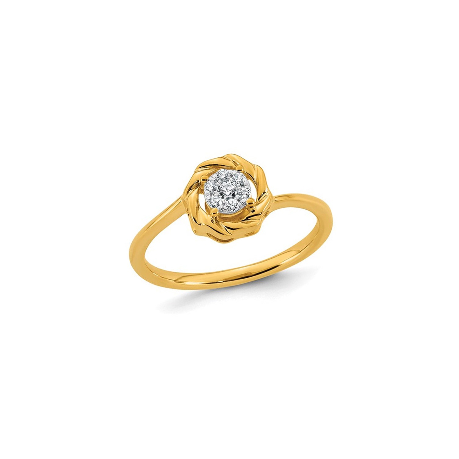 Bague fleur en or jaune 14 K avec amas de diamants