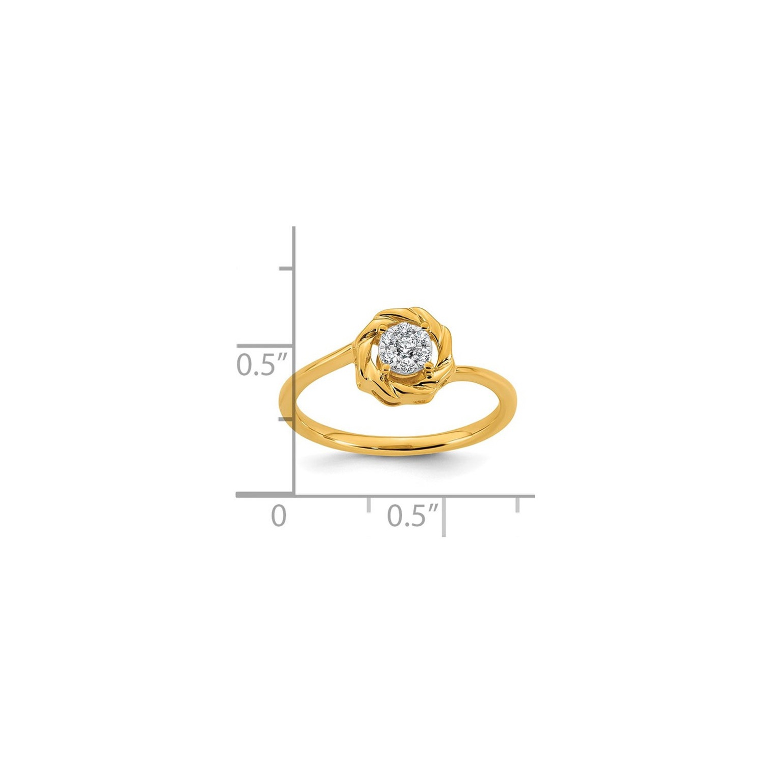Bague fleur en or jaune 14 K avec amas de diamants
