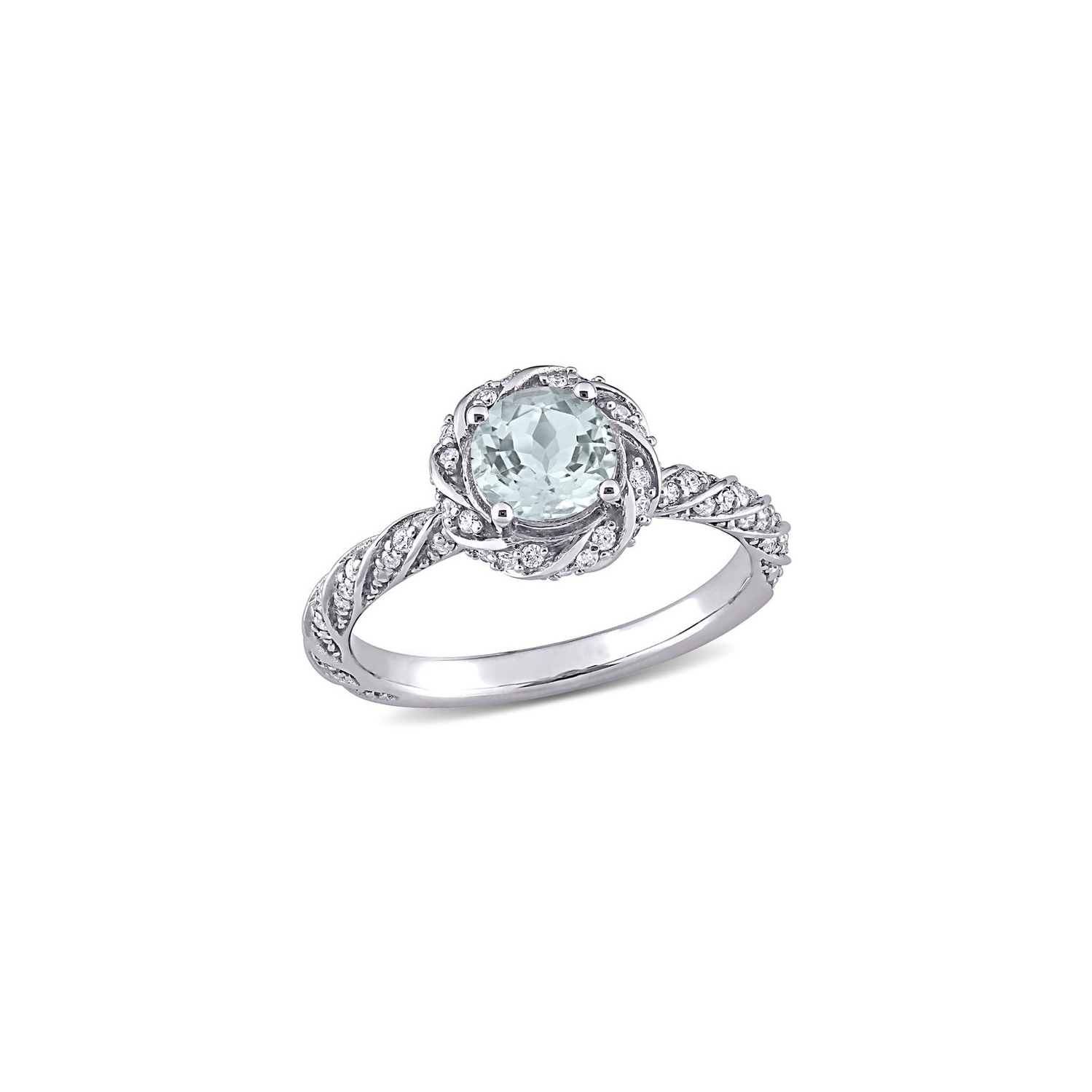 3/4 Carat Ultra-Light Aquamarine Ring in 14K White Gold with Diamonds