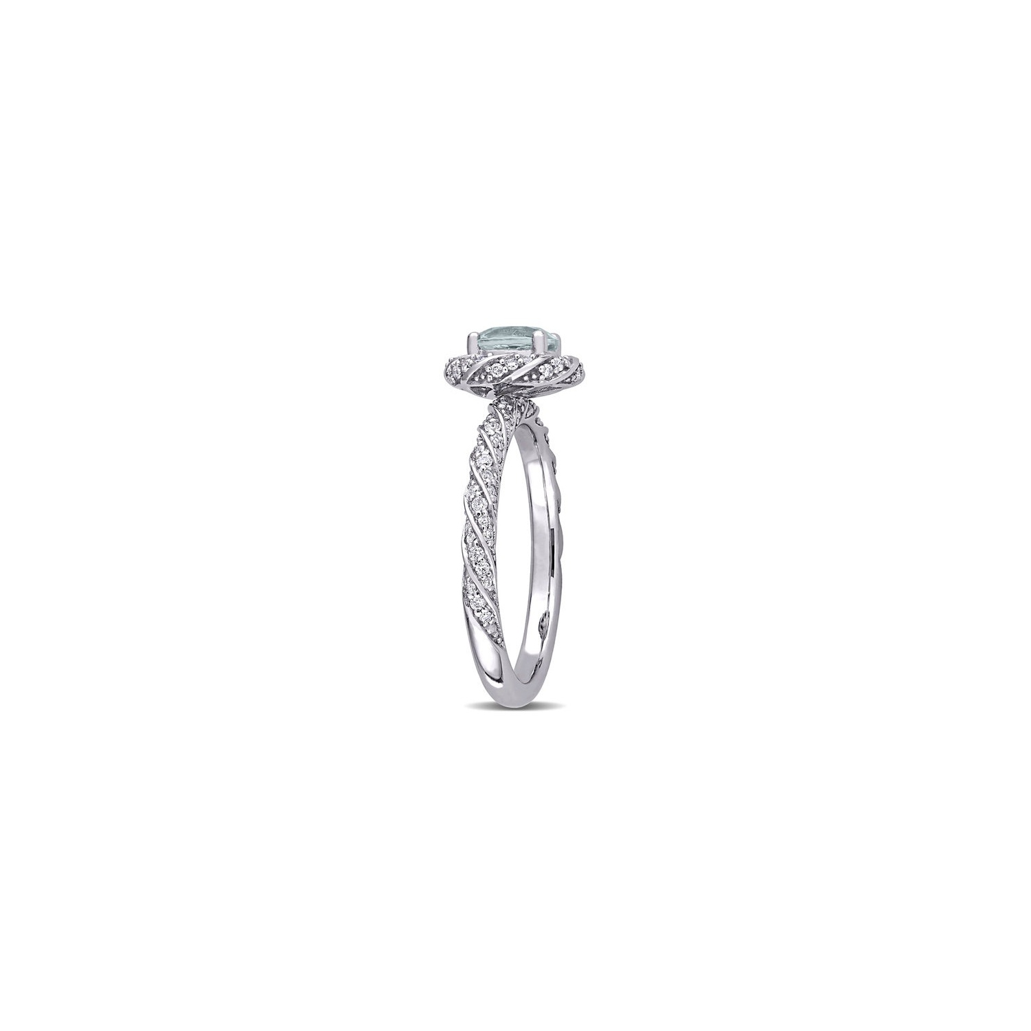 3/4 Carat Ultra-Light Aquamarine Ring in 14K White Gold with Diamonds