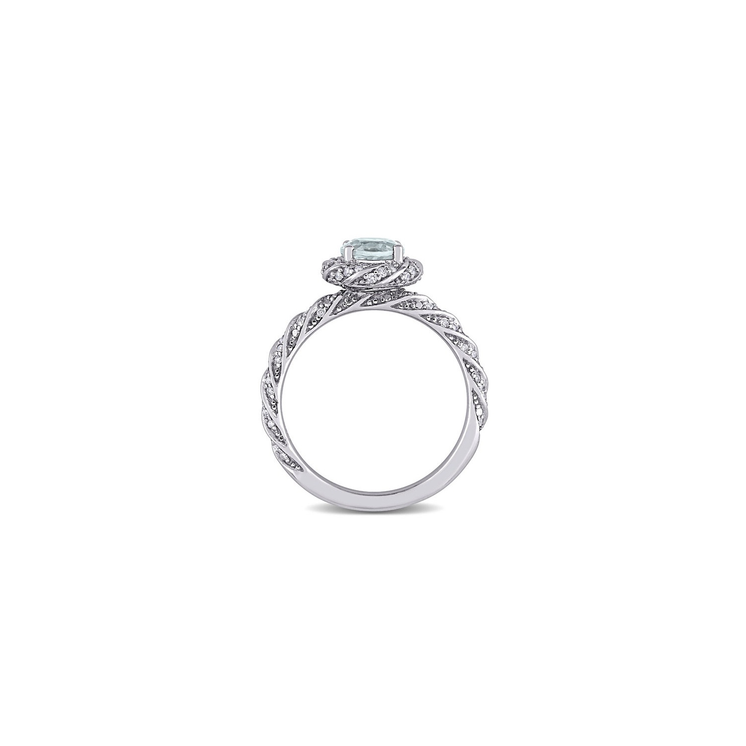 3/4 Carat Ultra-Light Aquamarine Ring in 14K White Gold with Diamonds