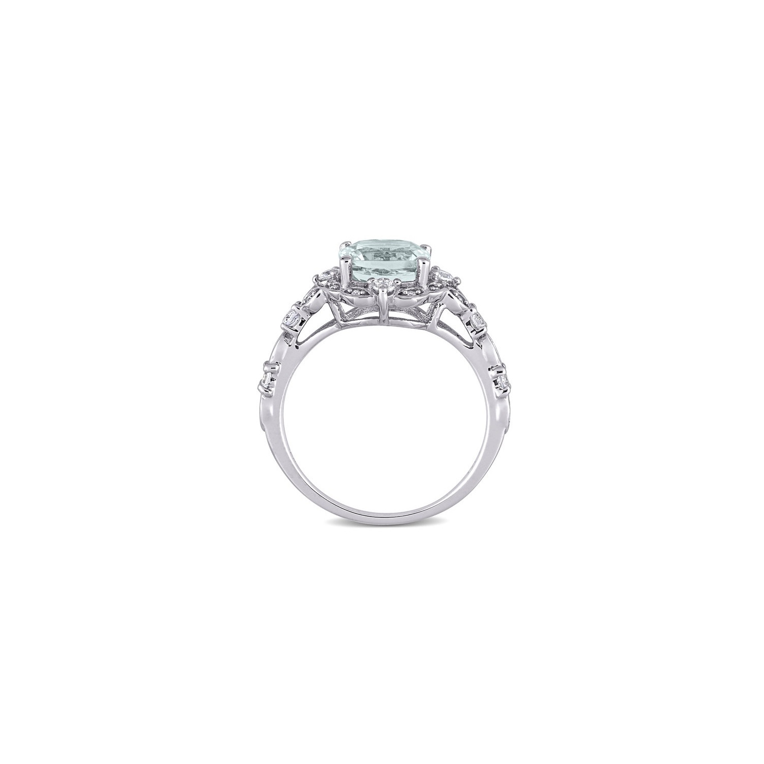 1.75 Carat Light Aquamarine Cushion-Cut Ring in 14K White Gold