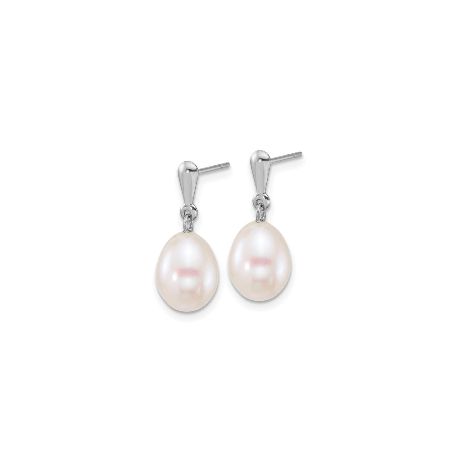 10K White Gold Freshwater Cultured White Pearl 8-9mm Post Dangle Earrings