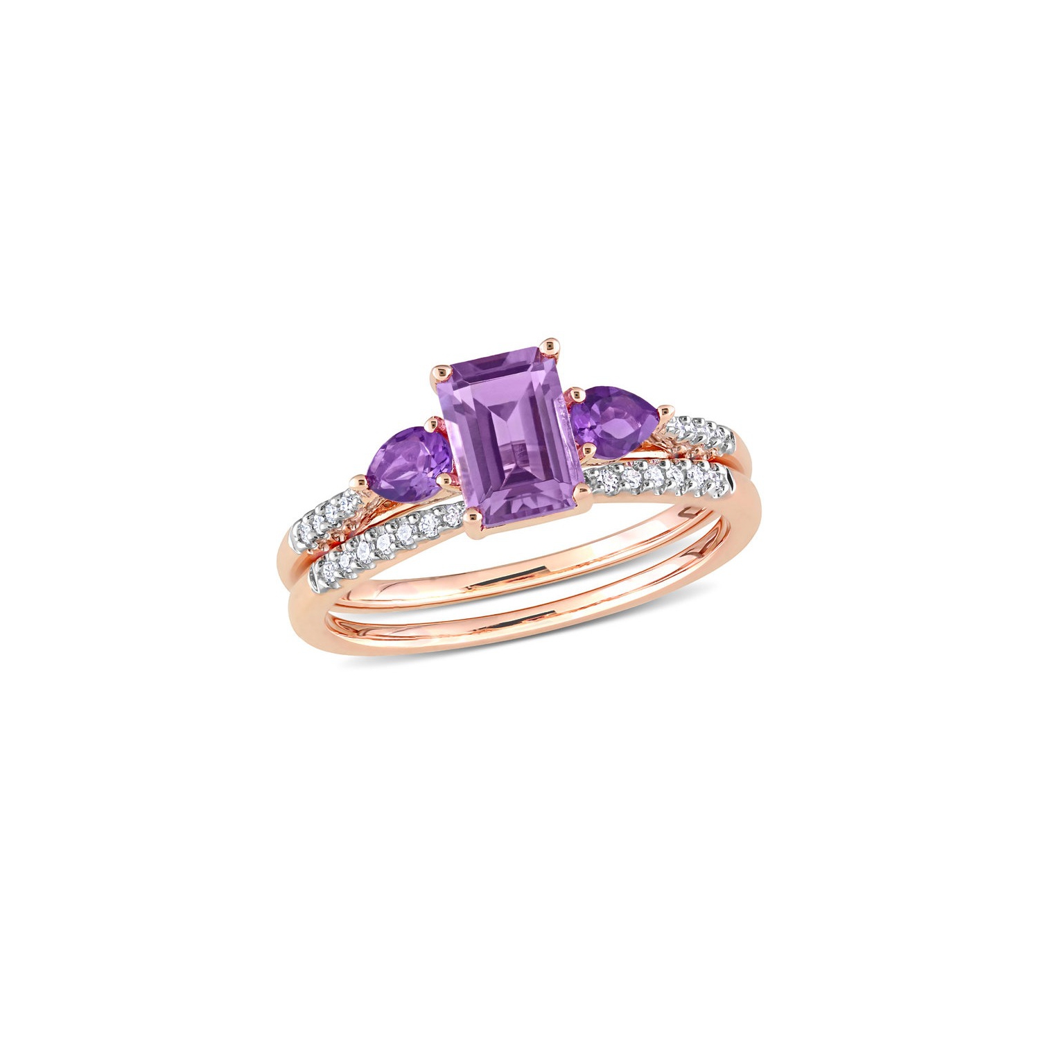 1.18 Carat Amethyst and Rose-De-France Engagement Wedding Ring Set 10K Rose Gold