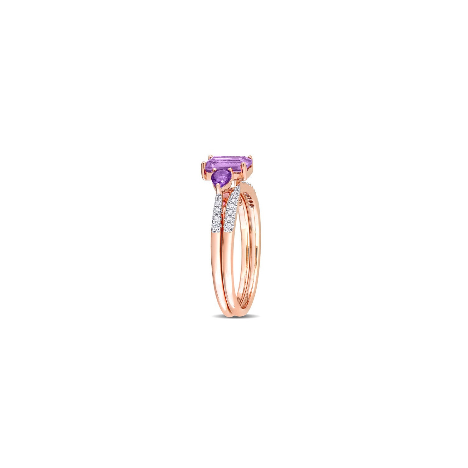 1.18 Carat Amethyst and Rose-De-France Engagement Wedding Ring Set 10K Rose Gold