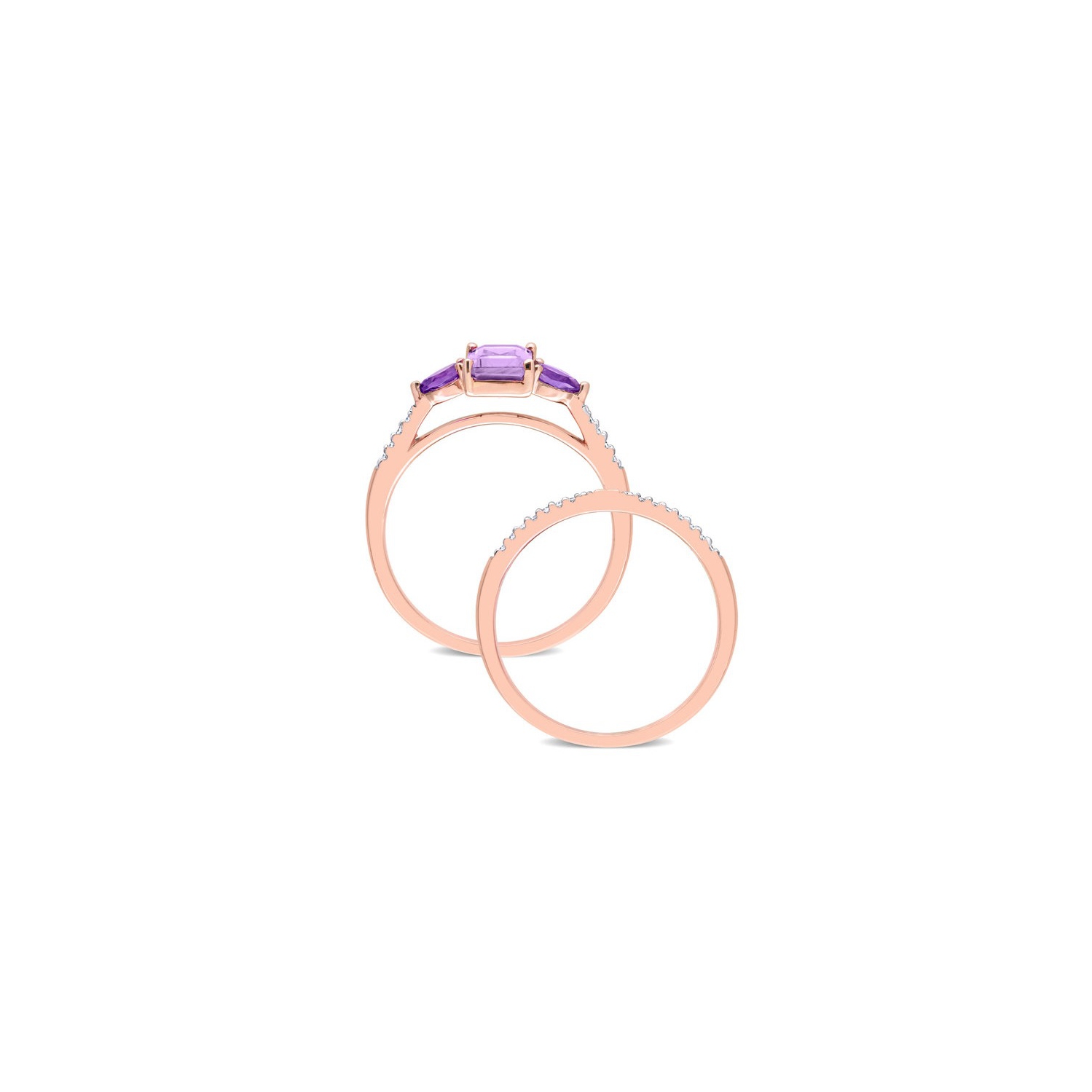 1.18 Carat Amethyst and Rose-De-France Engagement Wedding Ring Set 10K Rose Gold