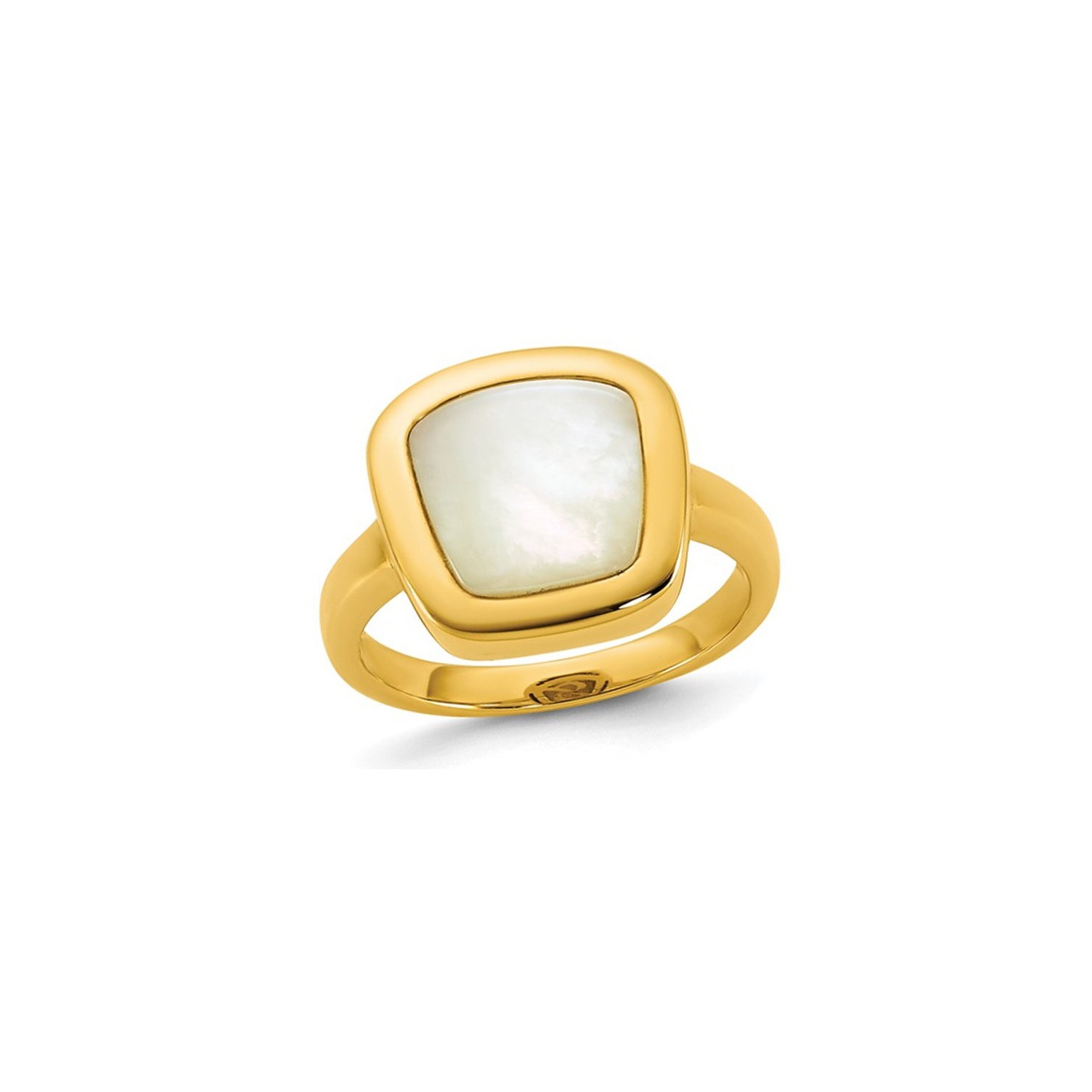 14 Karat Yellow Gold Square Mother of Pearl Ring