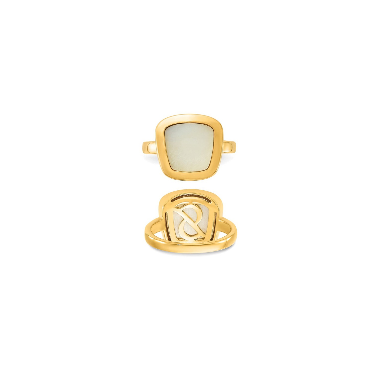 14 Karat Yellow Gold Square Mother of Pearl Ring