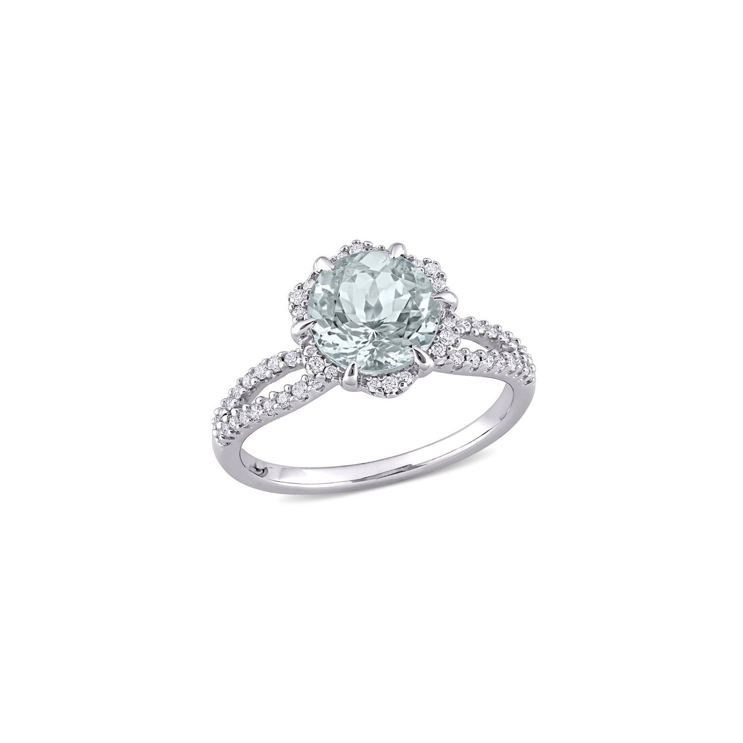 1.65 Carat Ultra-Light Aquamarine Ring in 14K White Gold with Diamonds