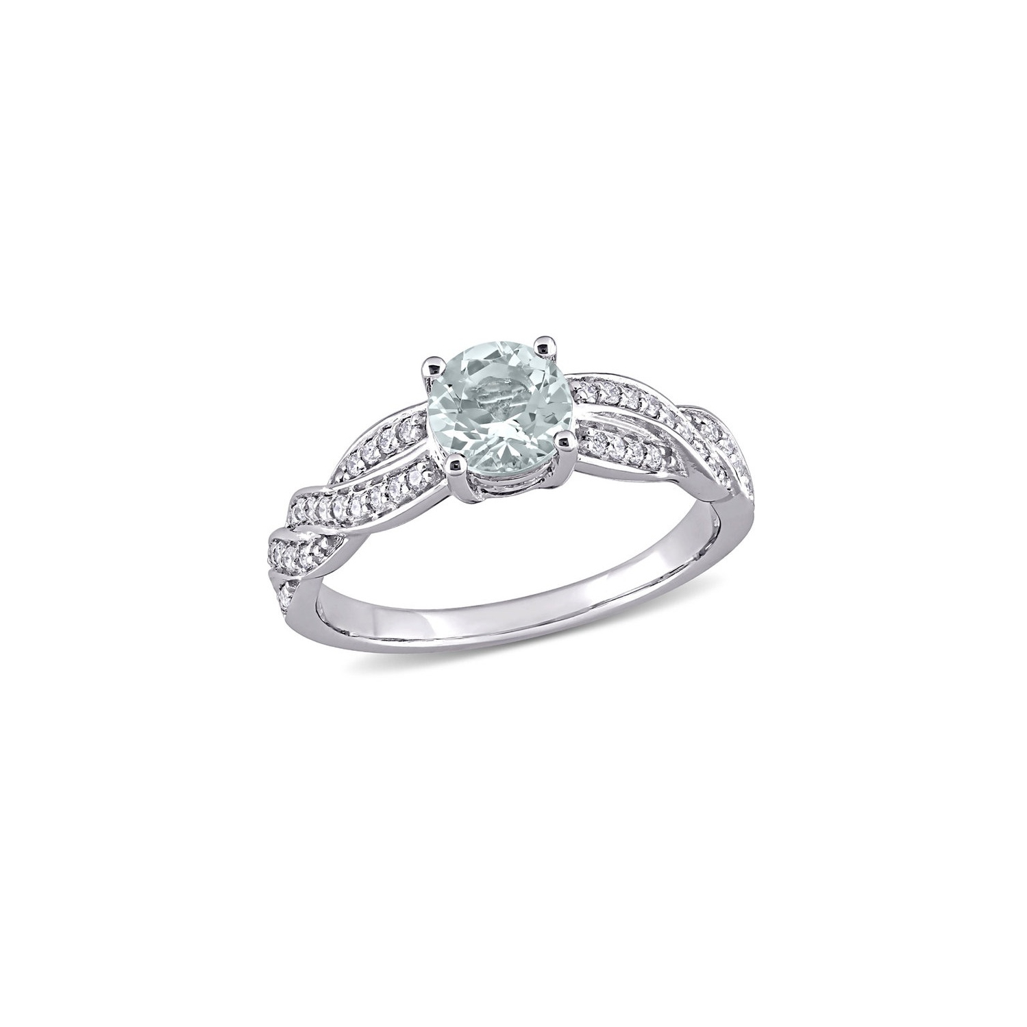3/4 Carat Ultra-Light Aquamarine CrossOver Ring in 14K White Gold with Diamonds