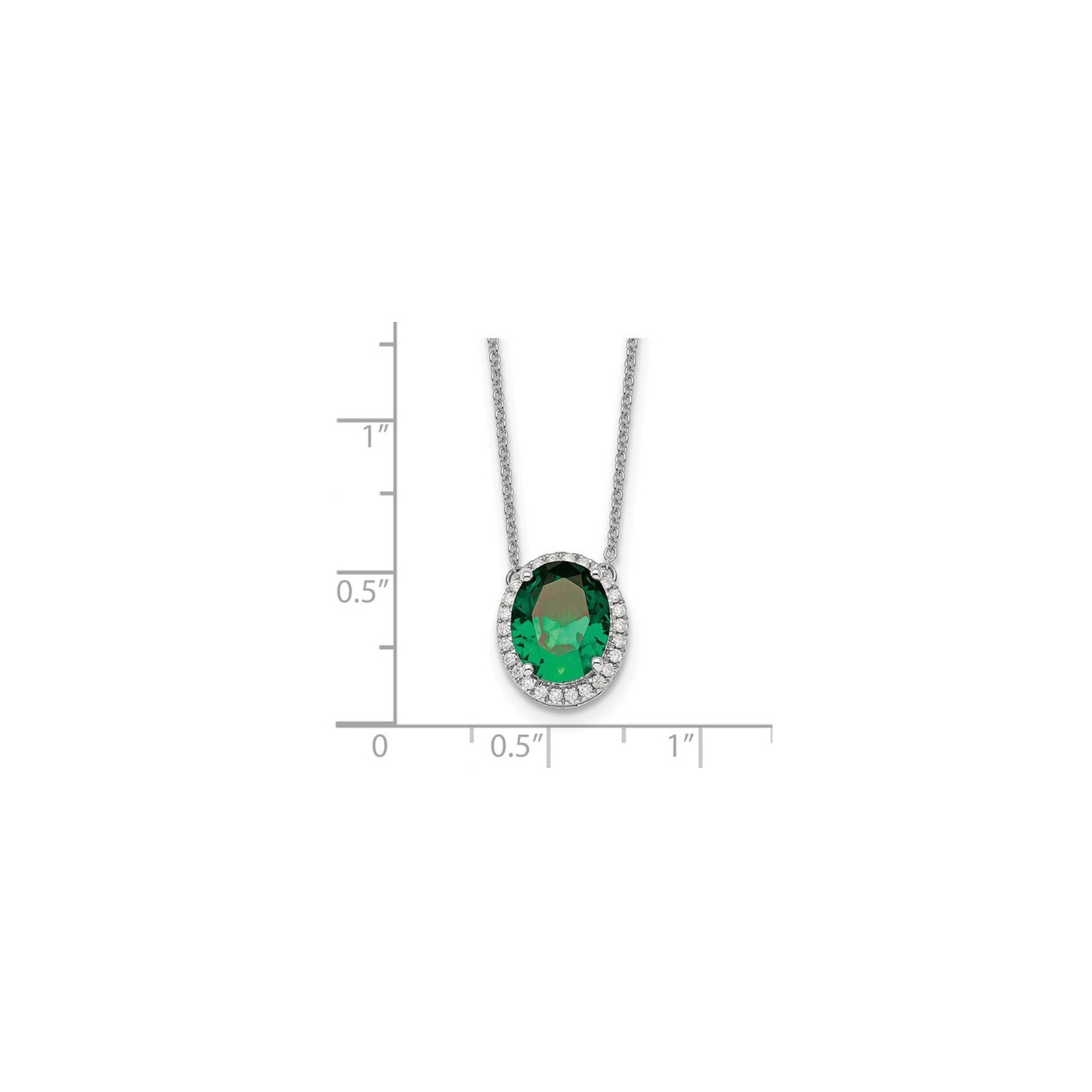 3.15 Carat Lab-Created Emerald Halo Pendant Necklace in 14K White Gold with Chain and Diamonds