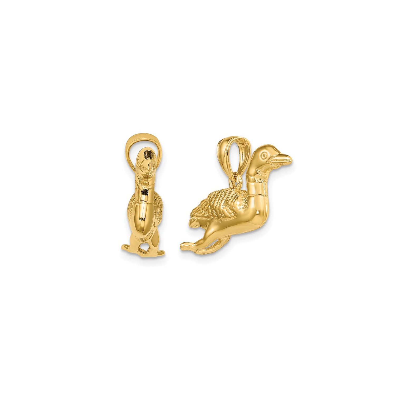 14K Yellow Gold Polished Wild Duck Charm Pendant (NO CHAIN