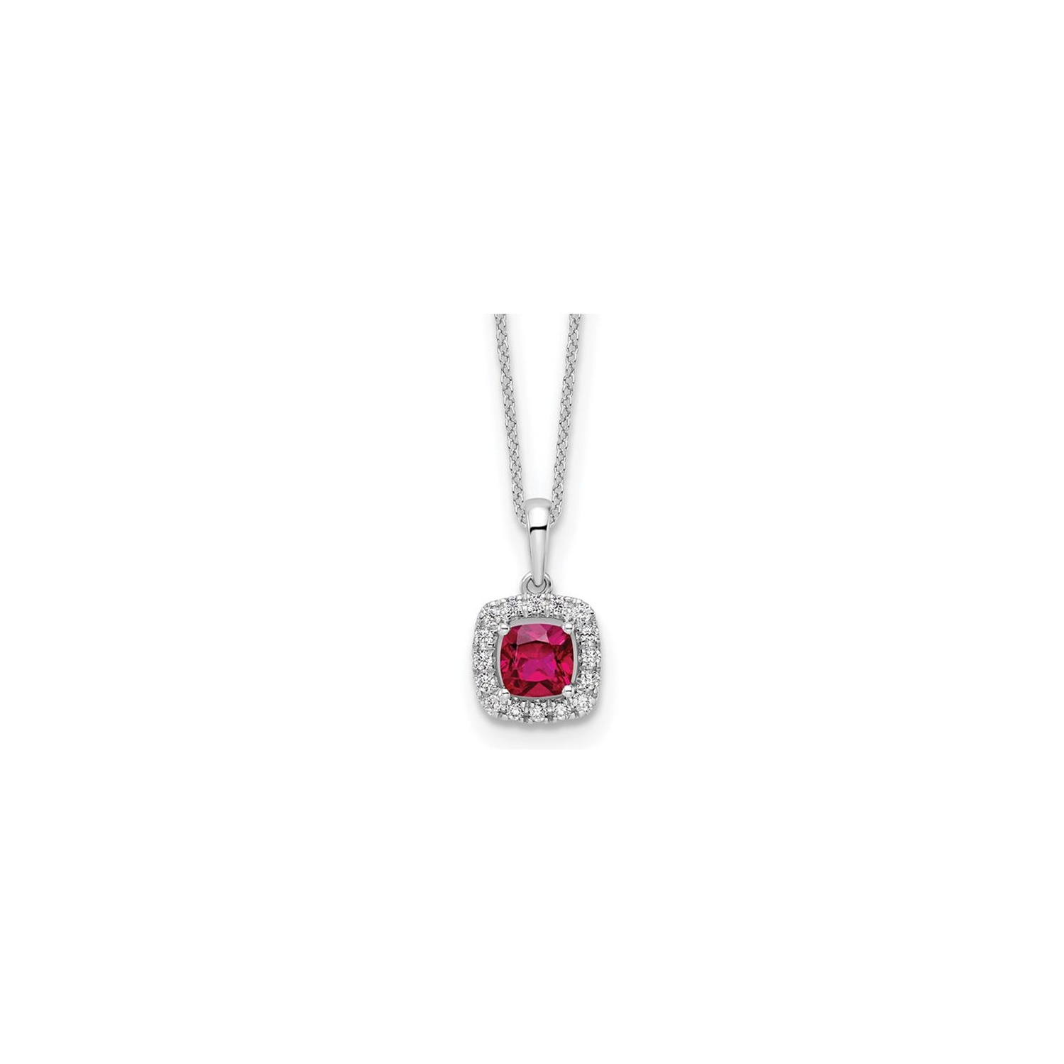 1.17 Carat Lab-Created Ruby Pendant Necklace 10K White Gold with Lab-Grown Diamonds