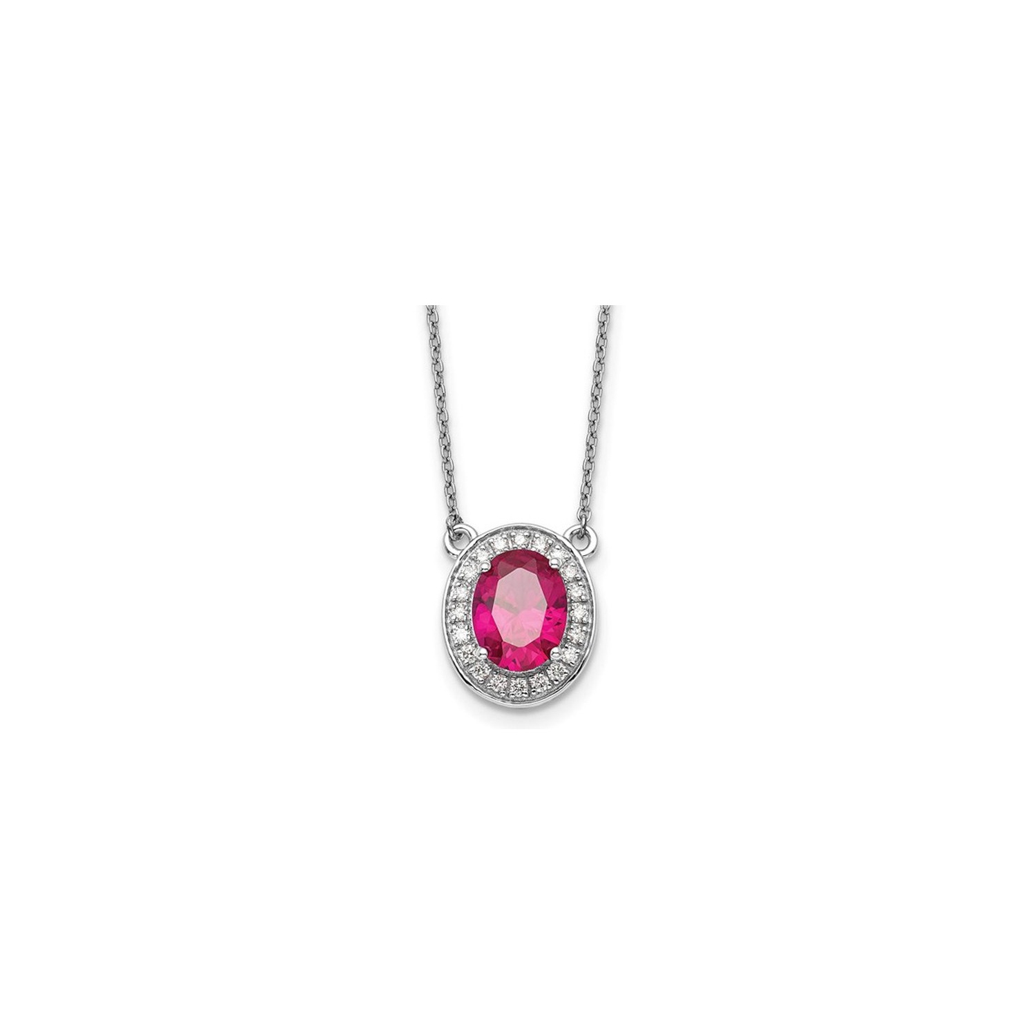 2.20 Carat Ruby Oval Drop Pendant Necklace in 14K White Gold with Diamonds and Chain