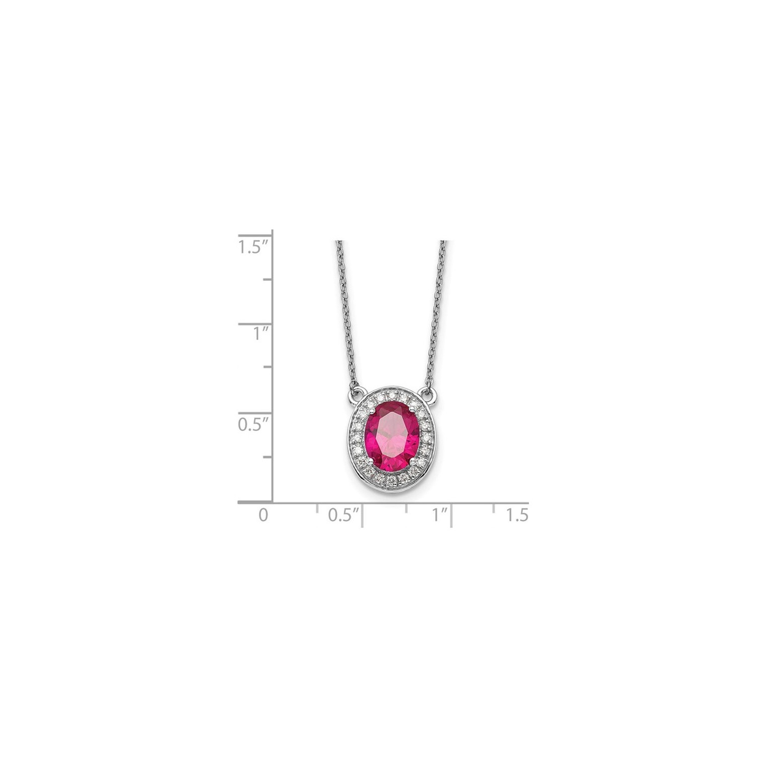 2.20 Carat Ruby Oval Drop Pendant Necklace in 14K White Gold with Diamonds and Chain