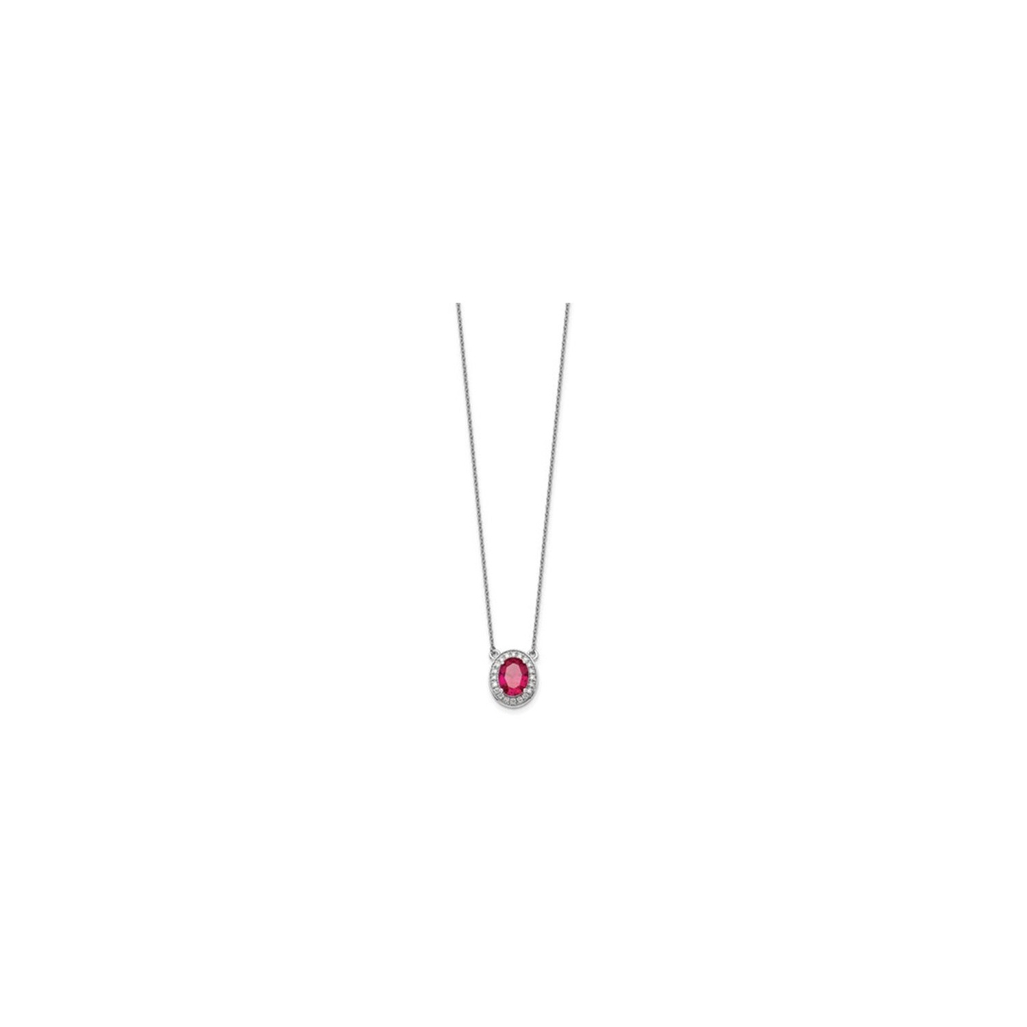 2.20 Carat Ruby Oval Drop Pendant Necklace in 14K White Gold with Diamonds and Chain