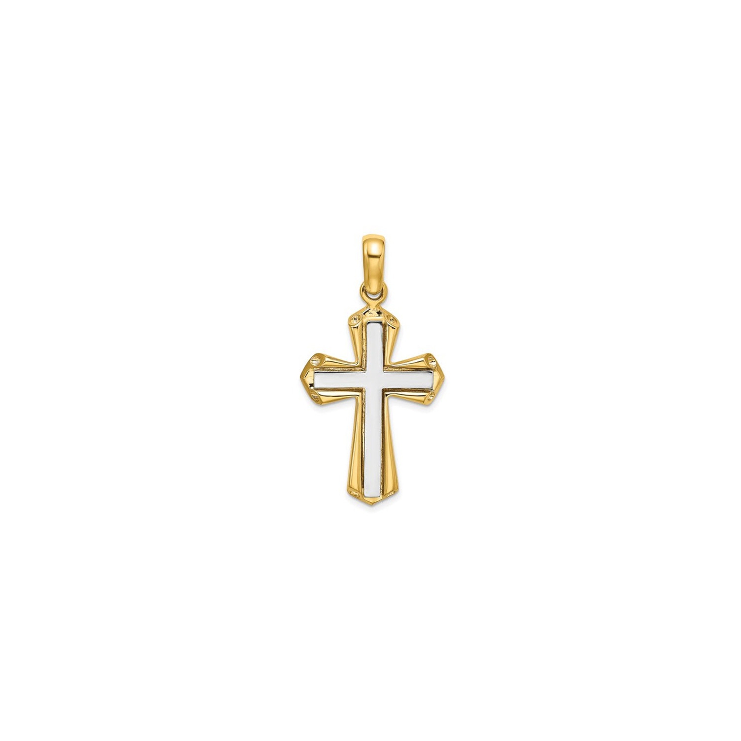 14K Yellow and White Polished Cross Pendant