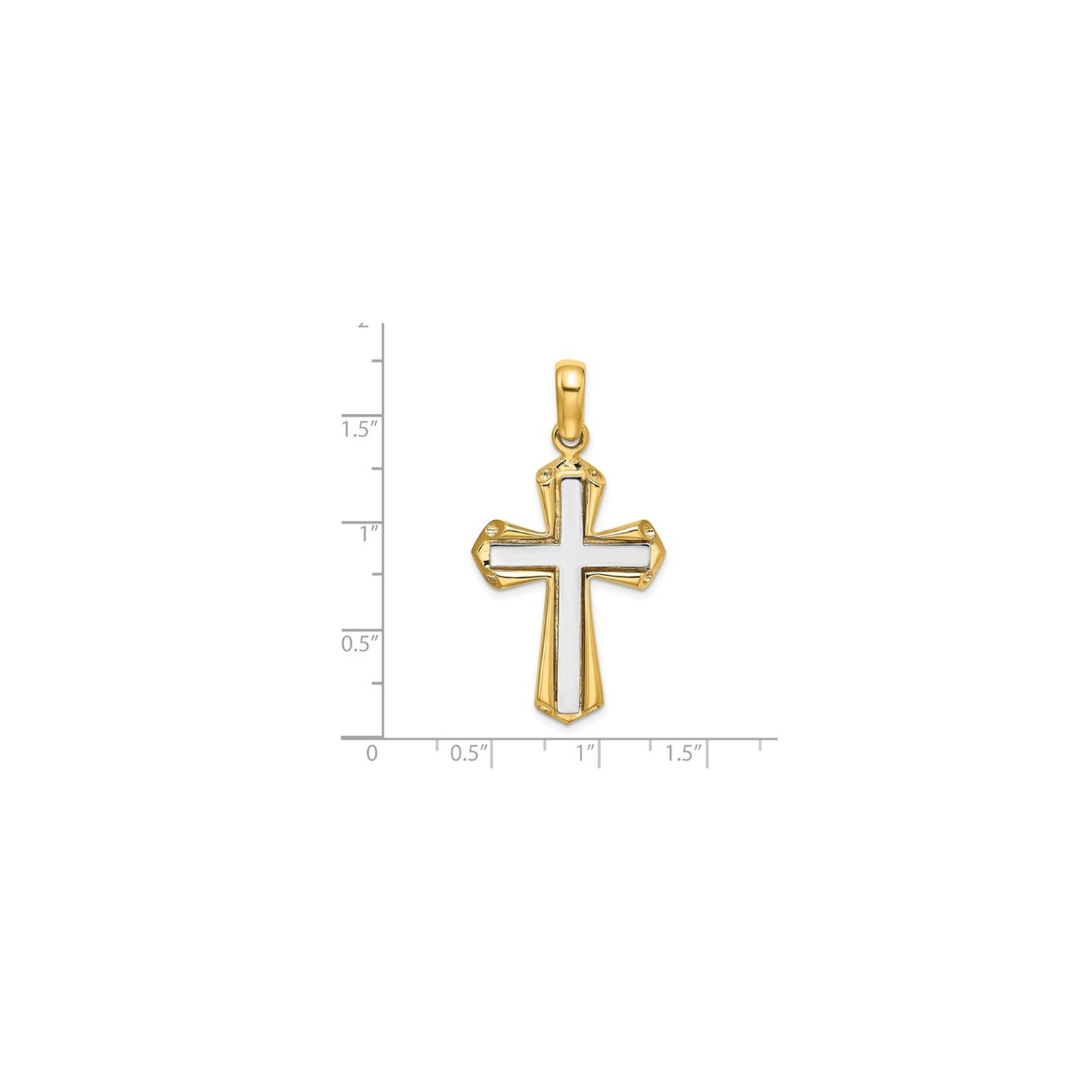 14K Yellow and White Polished Cross Pendant