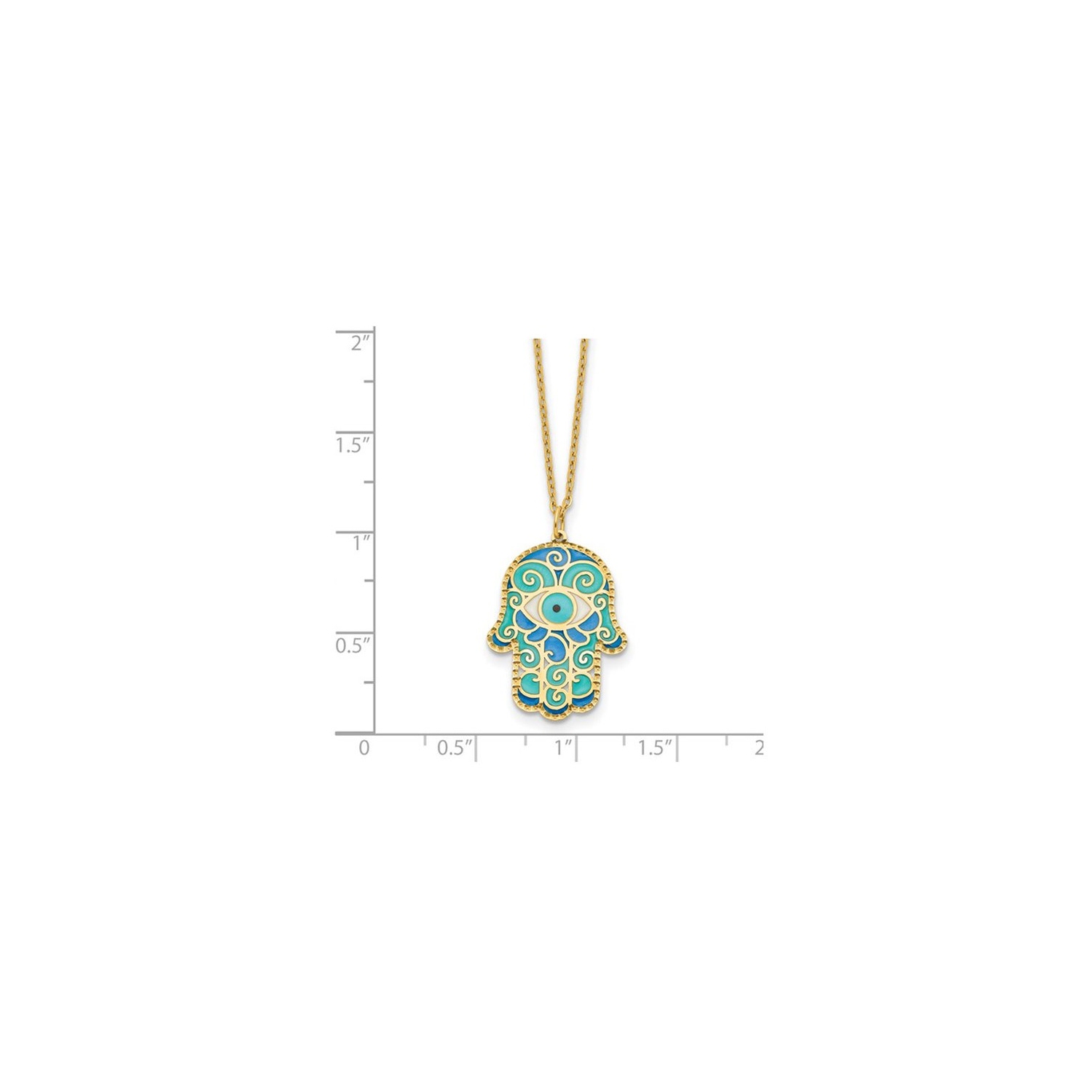 14K Yellow Gold Hamsa with Enamel Pendant Necklace with Chain