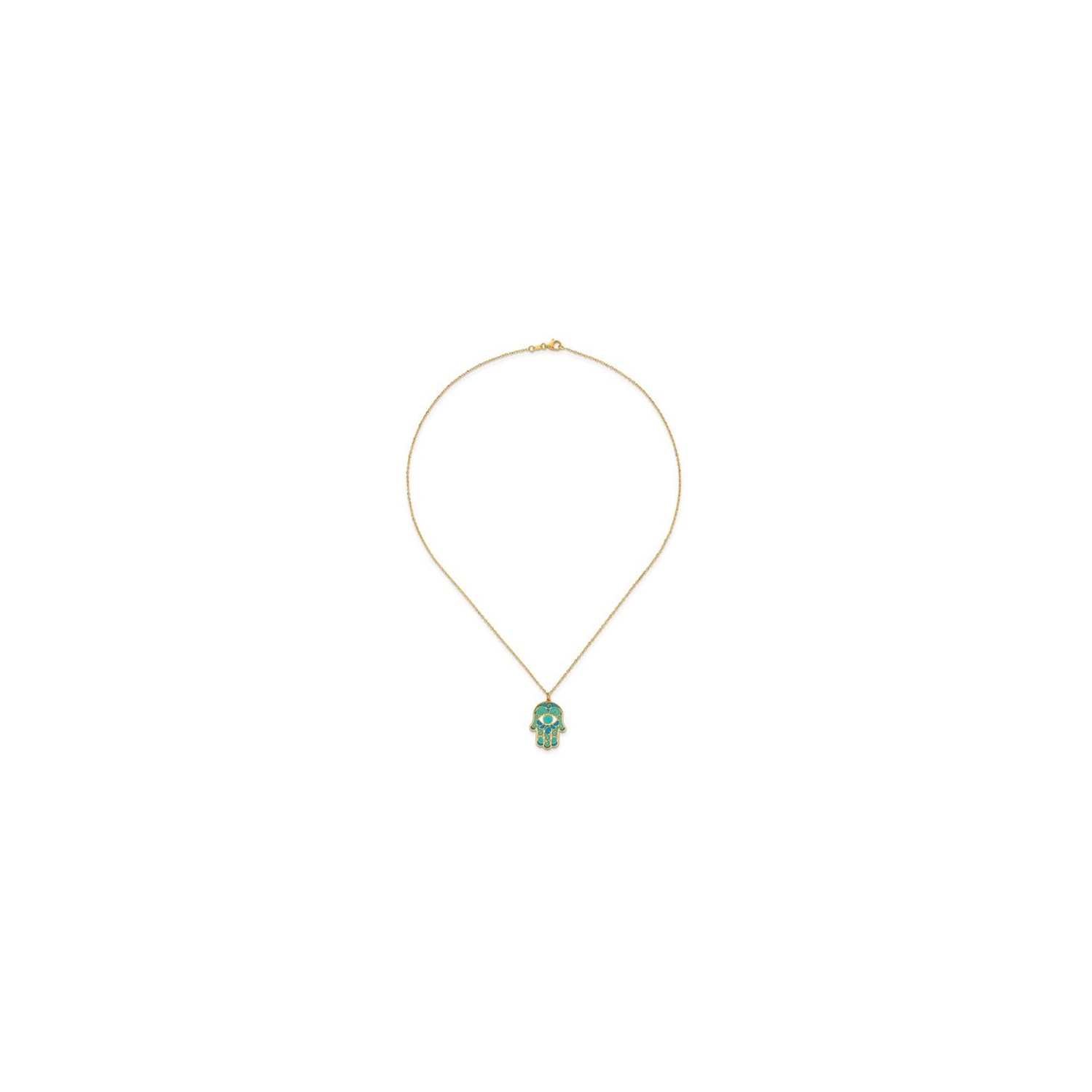 14K Yellow Gold Hamsa with Enamel Pendant Necklace with Chain