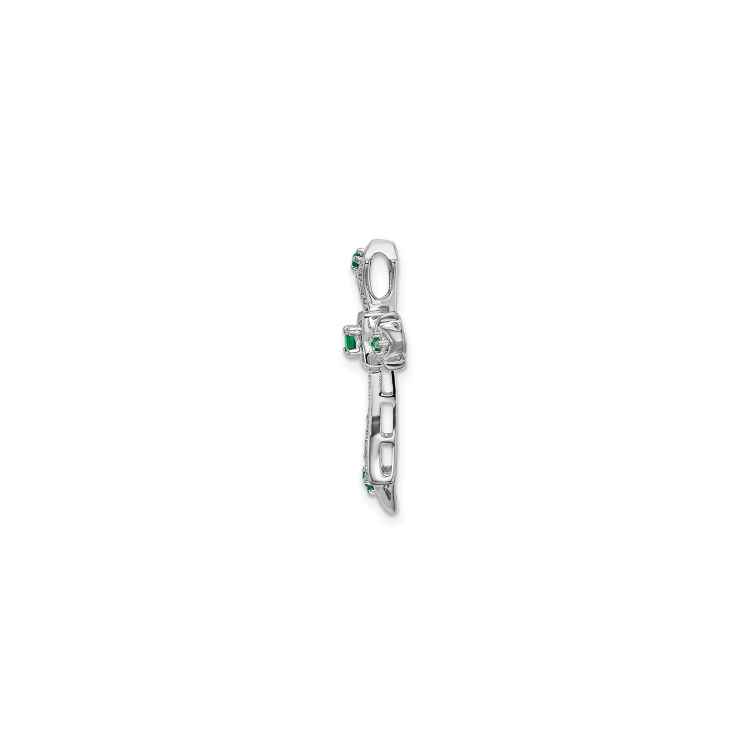 1/12 Carat Emerald Cross Pendant Necklace 10K White Gold with Accent Diamonds and Chain