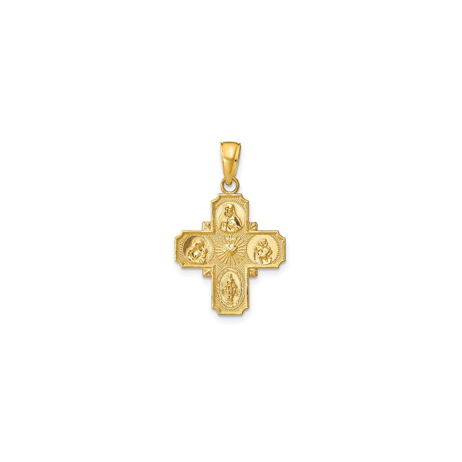 14K Yellow Gold Four Way Cross Medal Pendant