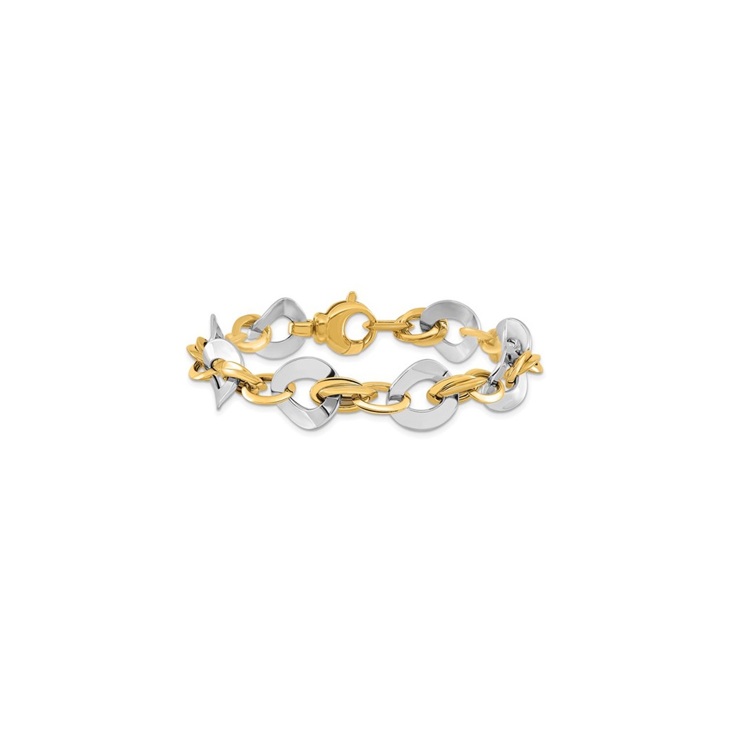 14K Yellow and White Gold Two-tone Polished Link Bracelet