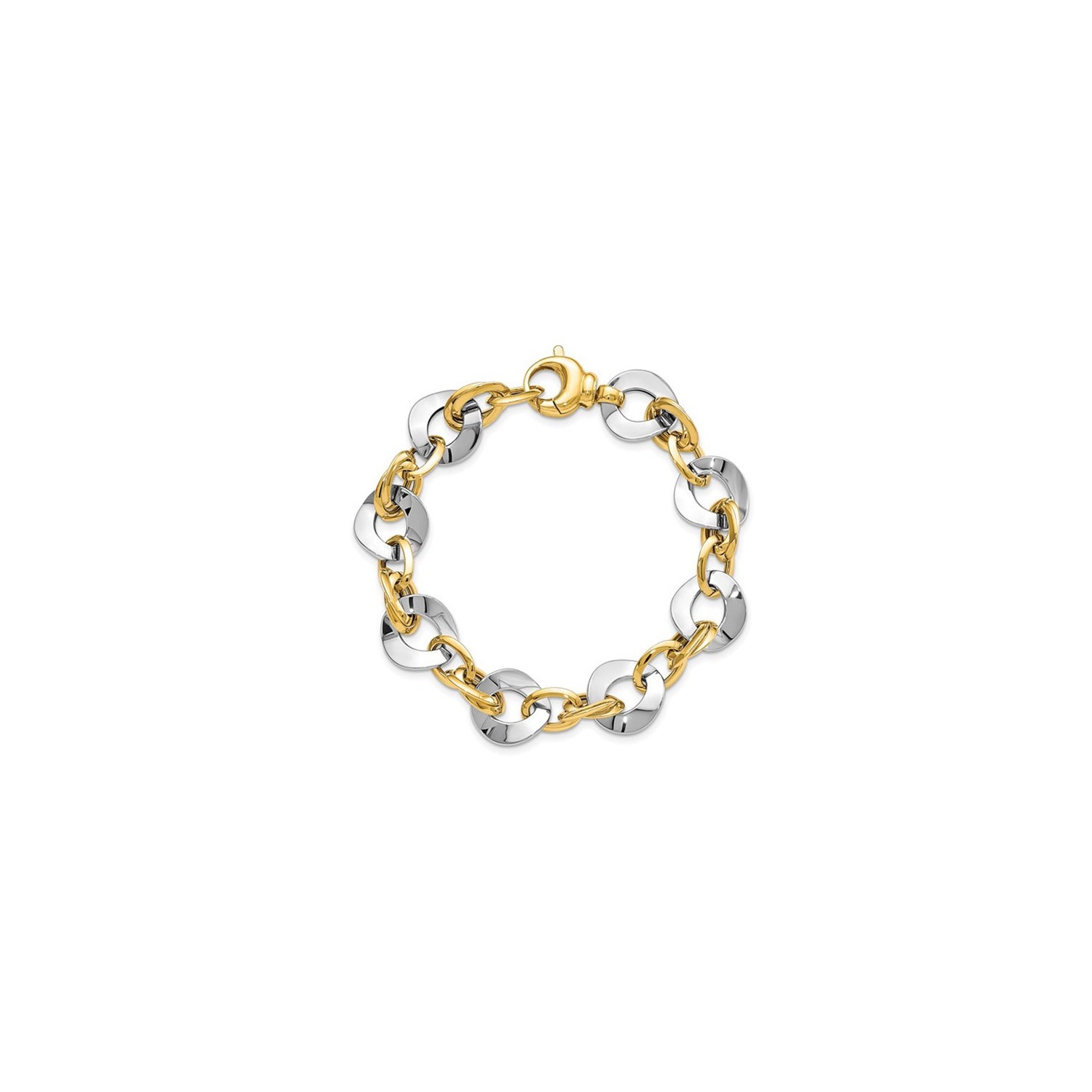 14K Yellow and White Gold Two-tone Polished Link Bracelet