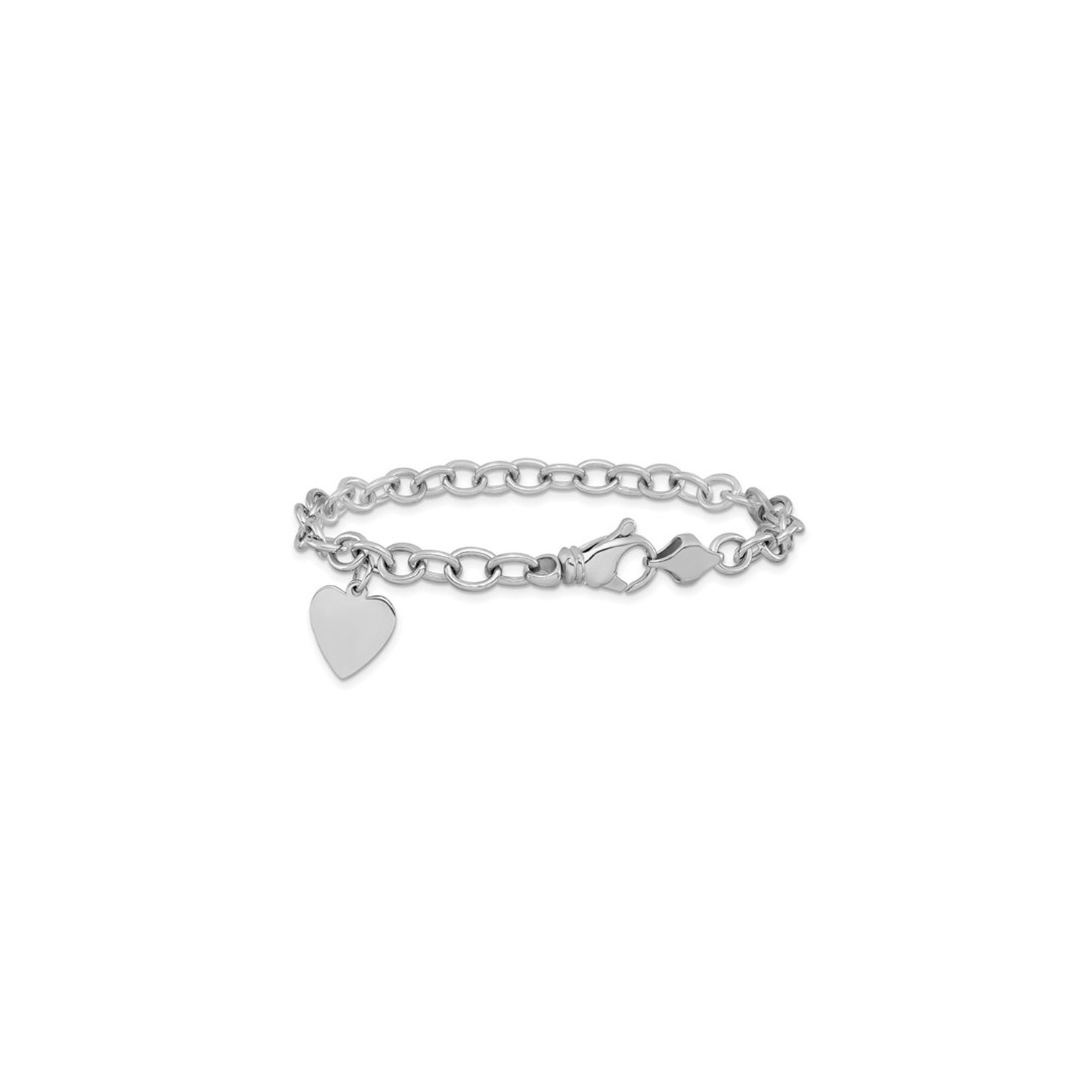 Bracelet en or blanc 14 ct à maille à breloque en forme de coeur