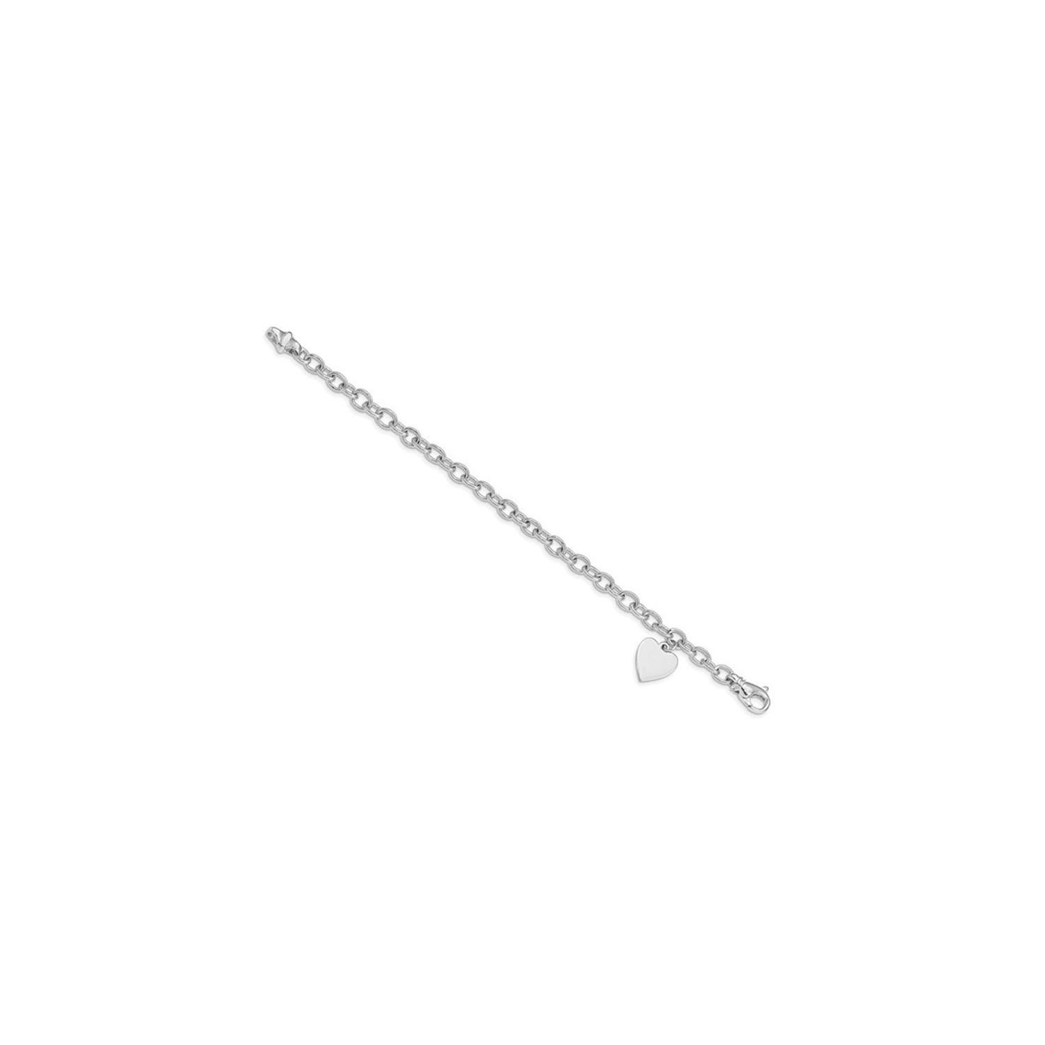 Bracelet en or blanc 14 ct à maille à breloque en forme de coeur