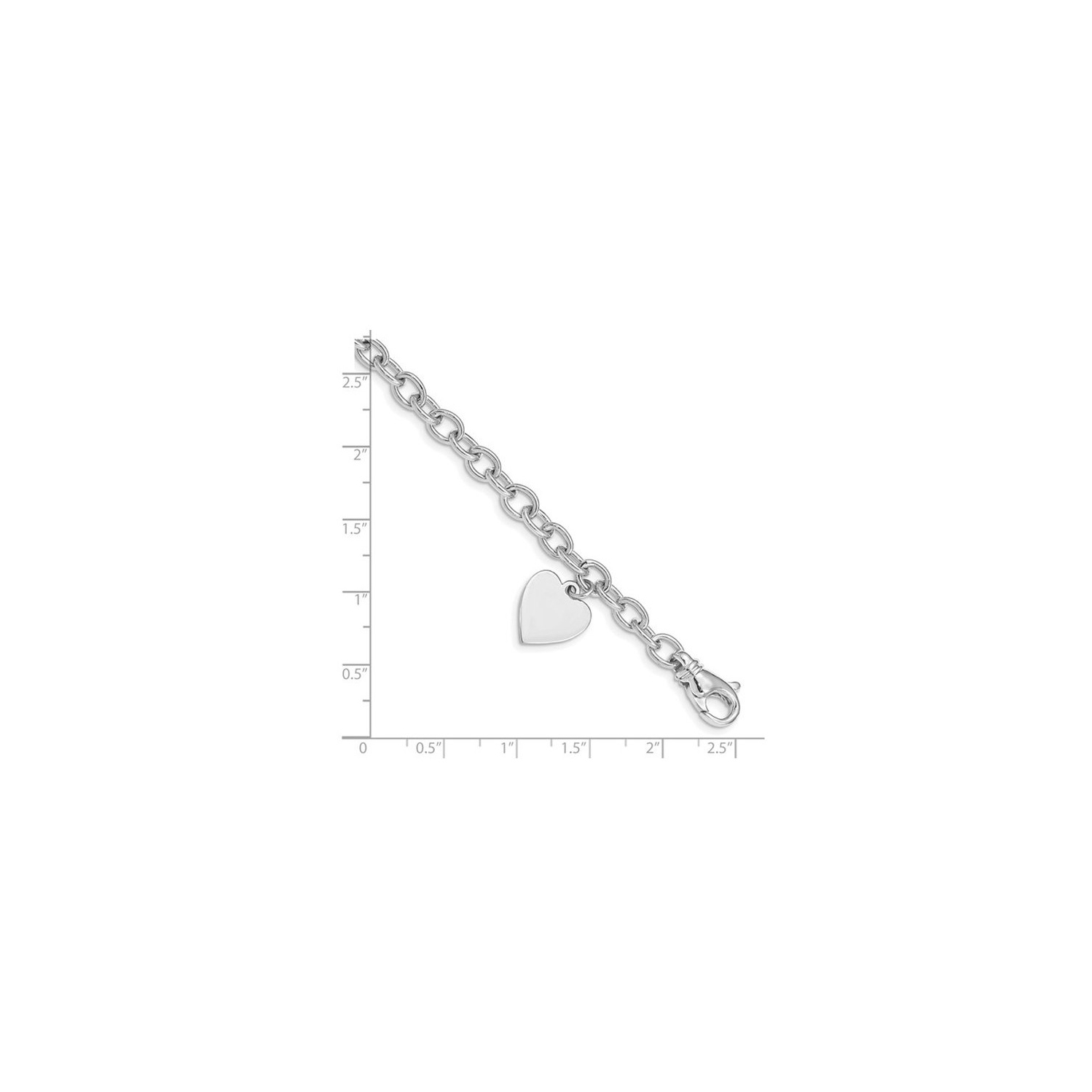 Bracelet en or blanc 14 ct à maille à breloque en forme de coeur