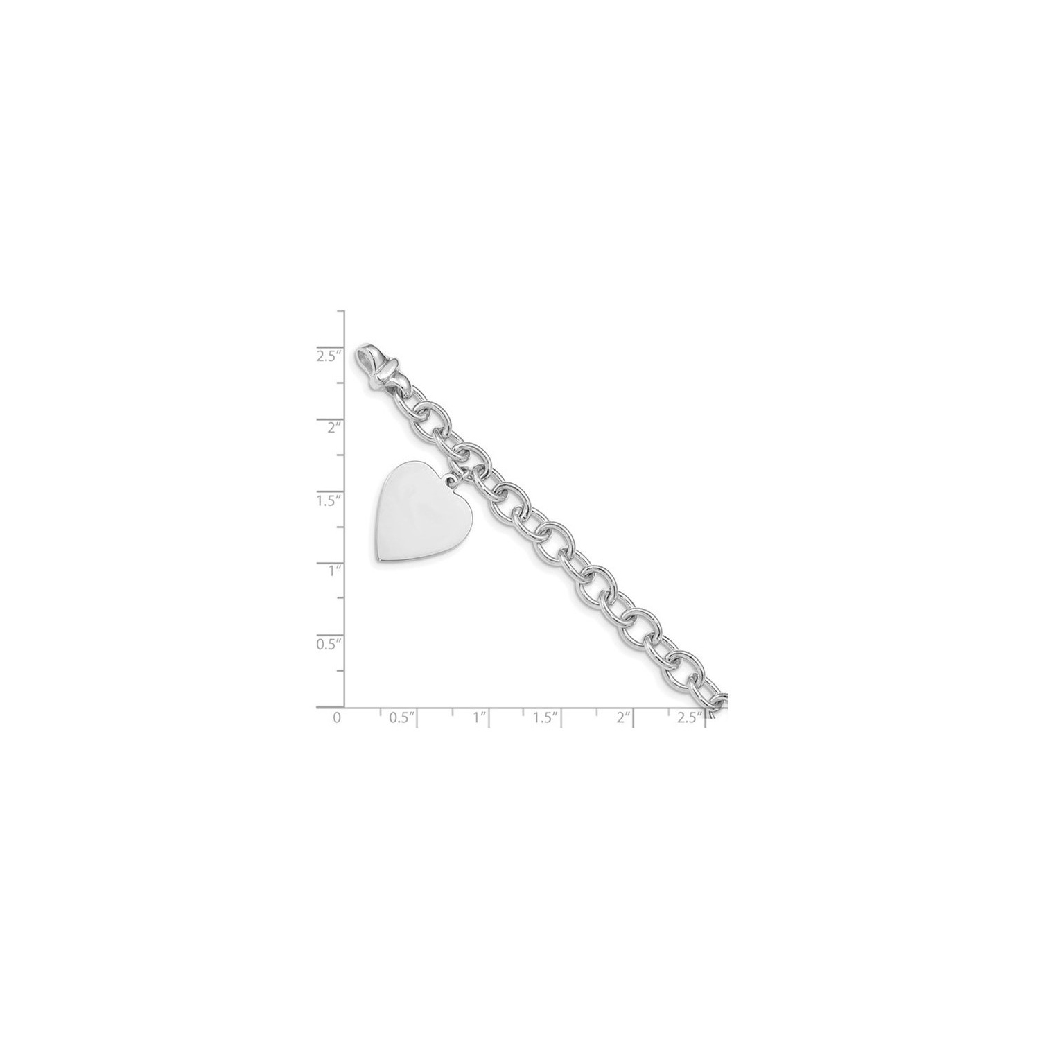 14K White Gold Solid Heart Charm Link Bracelet