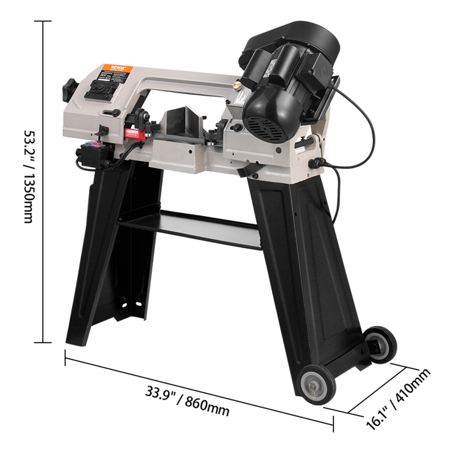 VEVOR 4 in x 6 in Metal Horizontal Band Saw, Rectangular, 110V Metal Vertical Cutting Bandsaw with 550W Motor, 0-45° Angle Adjustment, Variable