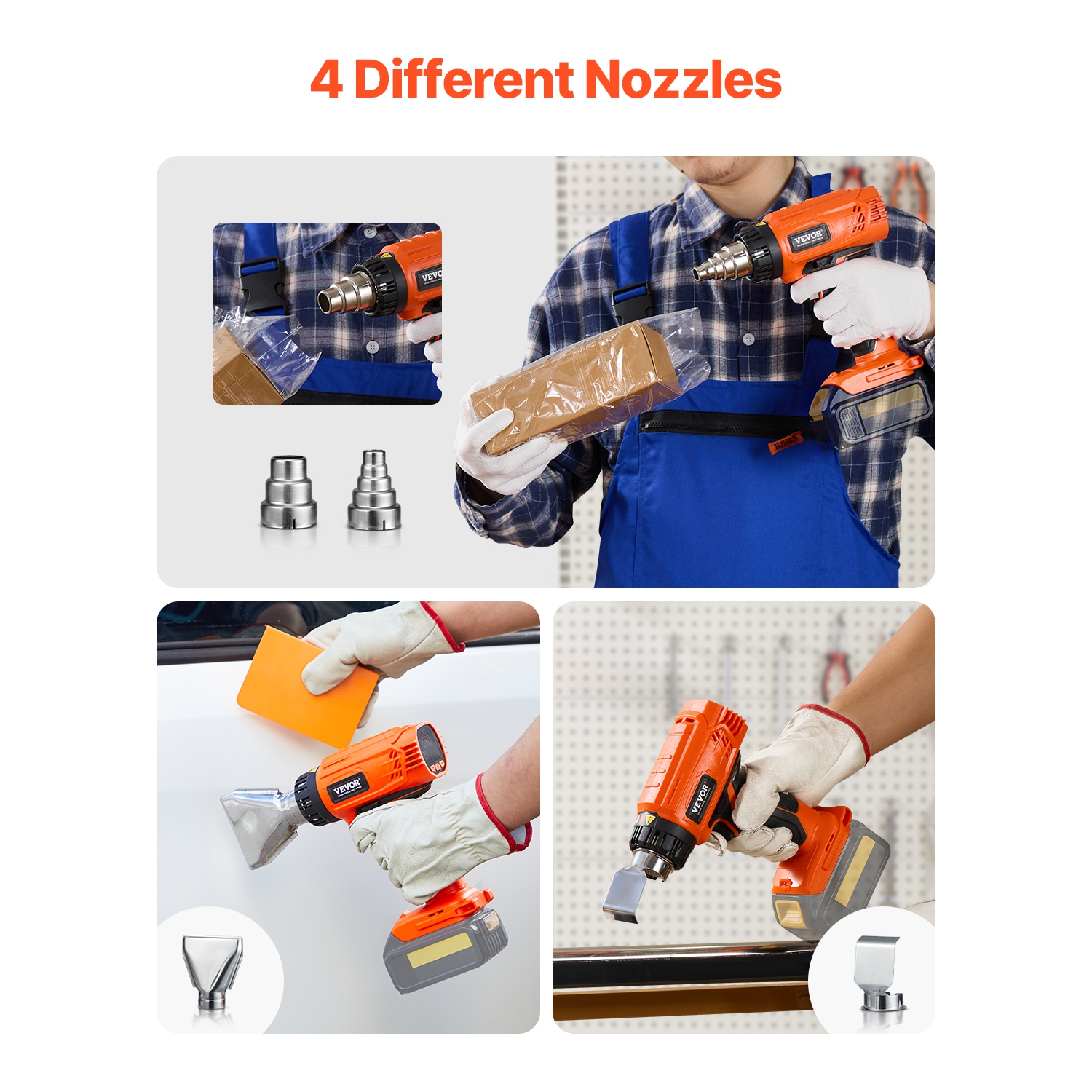 VEVOR 4 Nozzles Cordless Heat Gun,Compatible with DEWALT 20V Lithium Batteries, LCD Display Heat Shrink Gun with LED Light, Multi-Level Temp, for