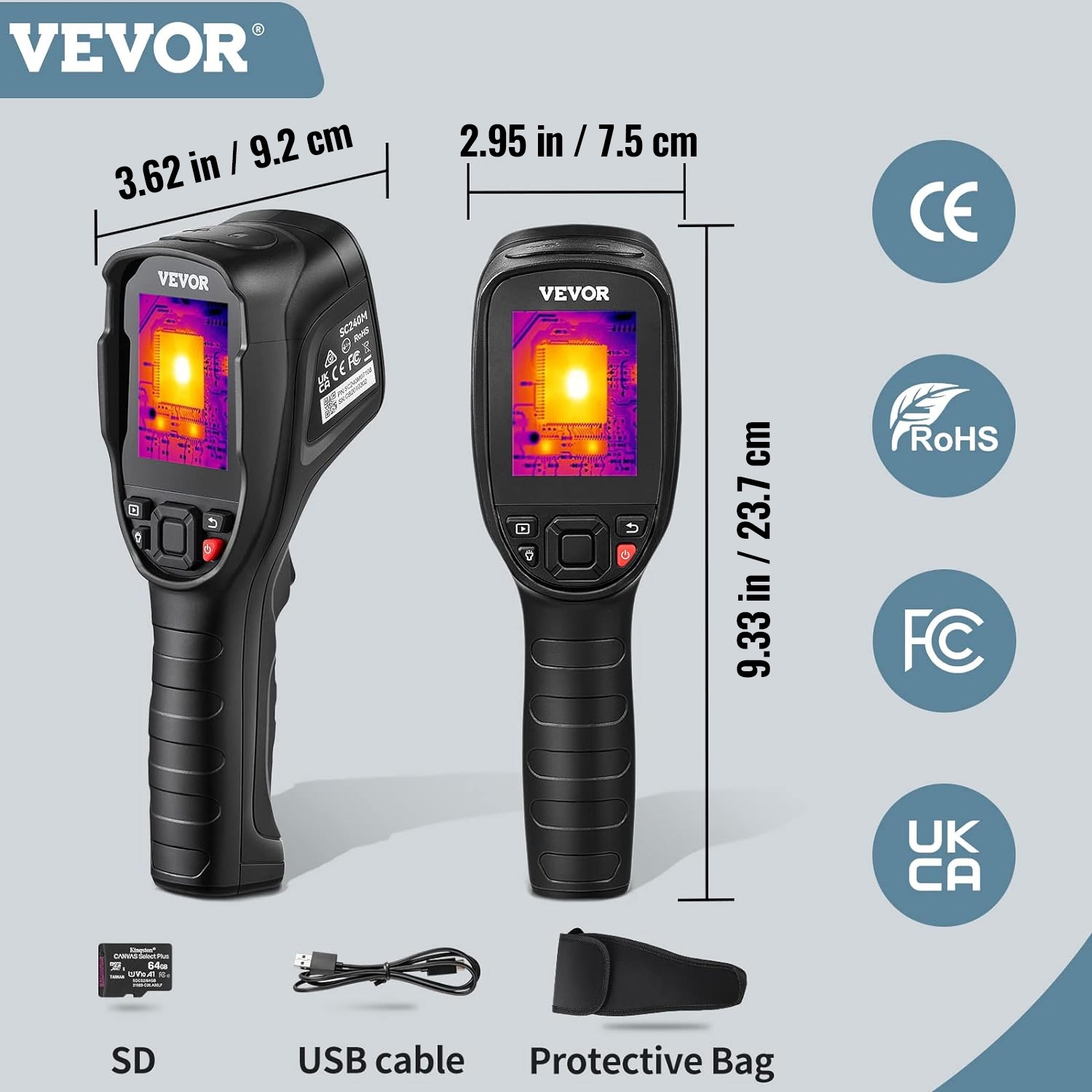 VEVOR 2MP Thermal Imaging Camera, 320 x 240 Pixels Super Resolution Camera, 25Hz Refresh Rate Infrared Camera with -4℉~1022℉ Temp, 64G SD Card and