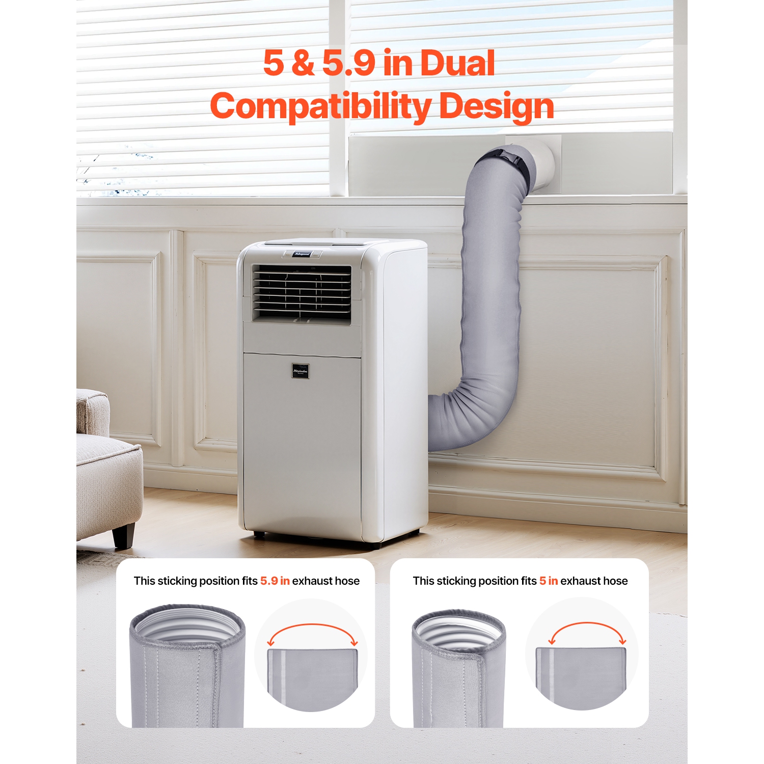 VEVOR 5 & 5.9" Air Conditioner Hose Cover Wrap, Portable AC Hose Duct Vent Cover Sleeve, Insulation Sleeve for Diameter Exhaust Hoses Tube, with 2