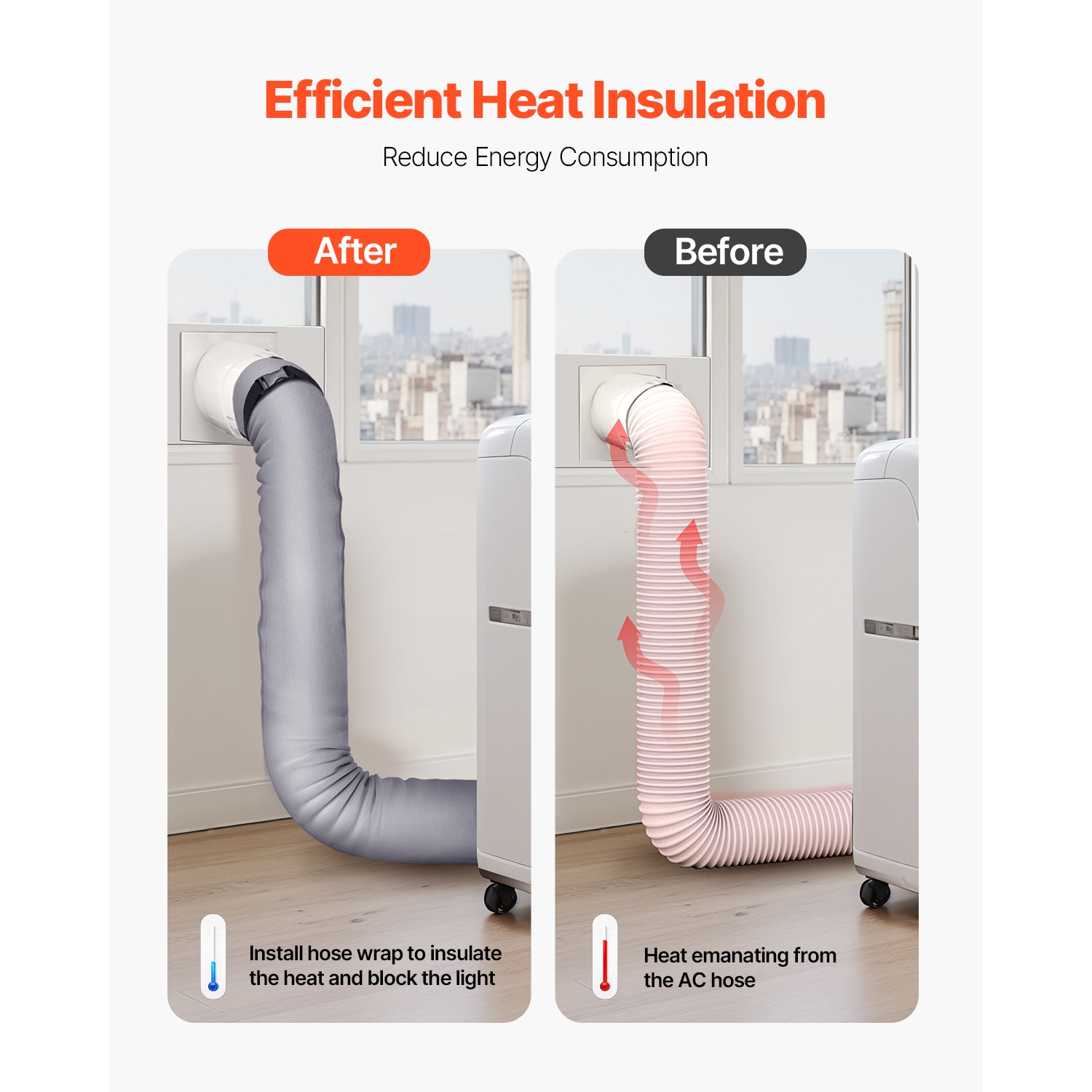 VEVOR 5 & 5.9" Air Conditioner Hose Cover Wrap, Portable AC Hose Duct Vent Cover Sleeve, Insulation Sleeve for Diameter Exhaust Hoses Tube, with 2