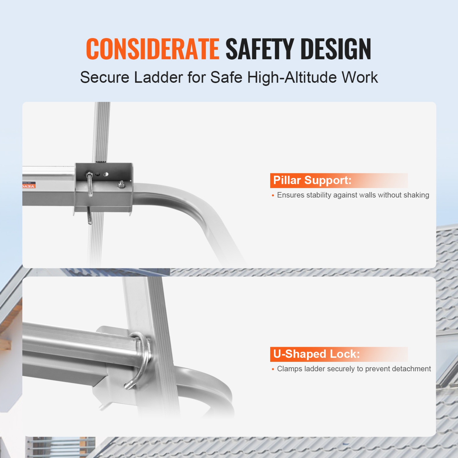 VEVOR 330 lbs Ladder Stabilizer, Extension Ladder Standoff, Heavy Duty Wing Span/Wall Ladder Accessories for Roof Gutter, Easy to Use & Wide